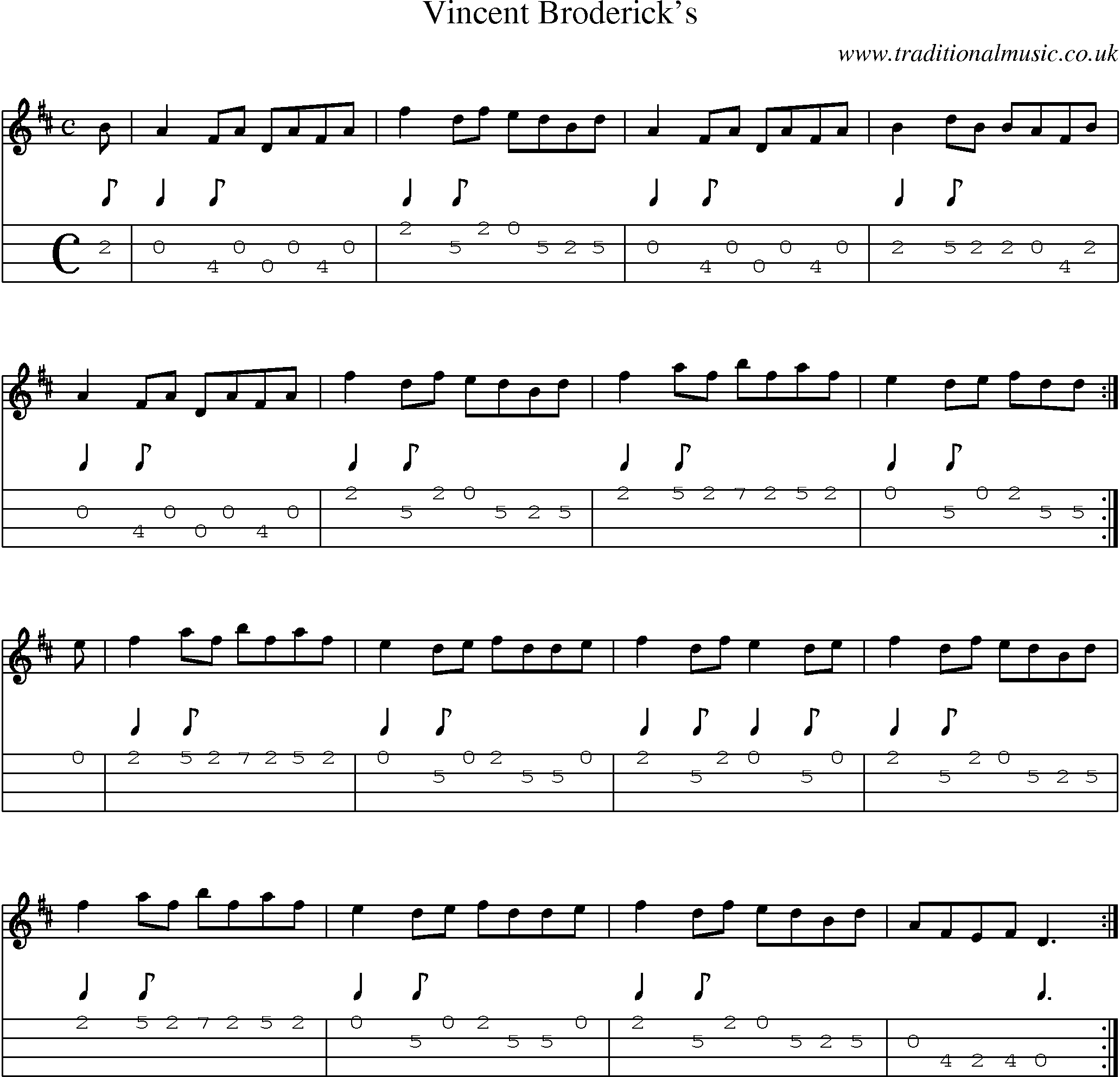 Music Score and Mandolin Tabs for Vincent Brodericks