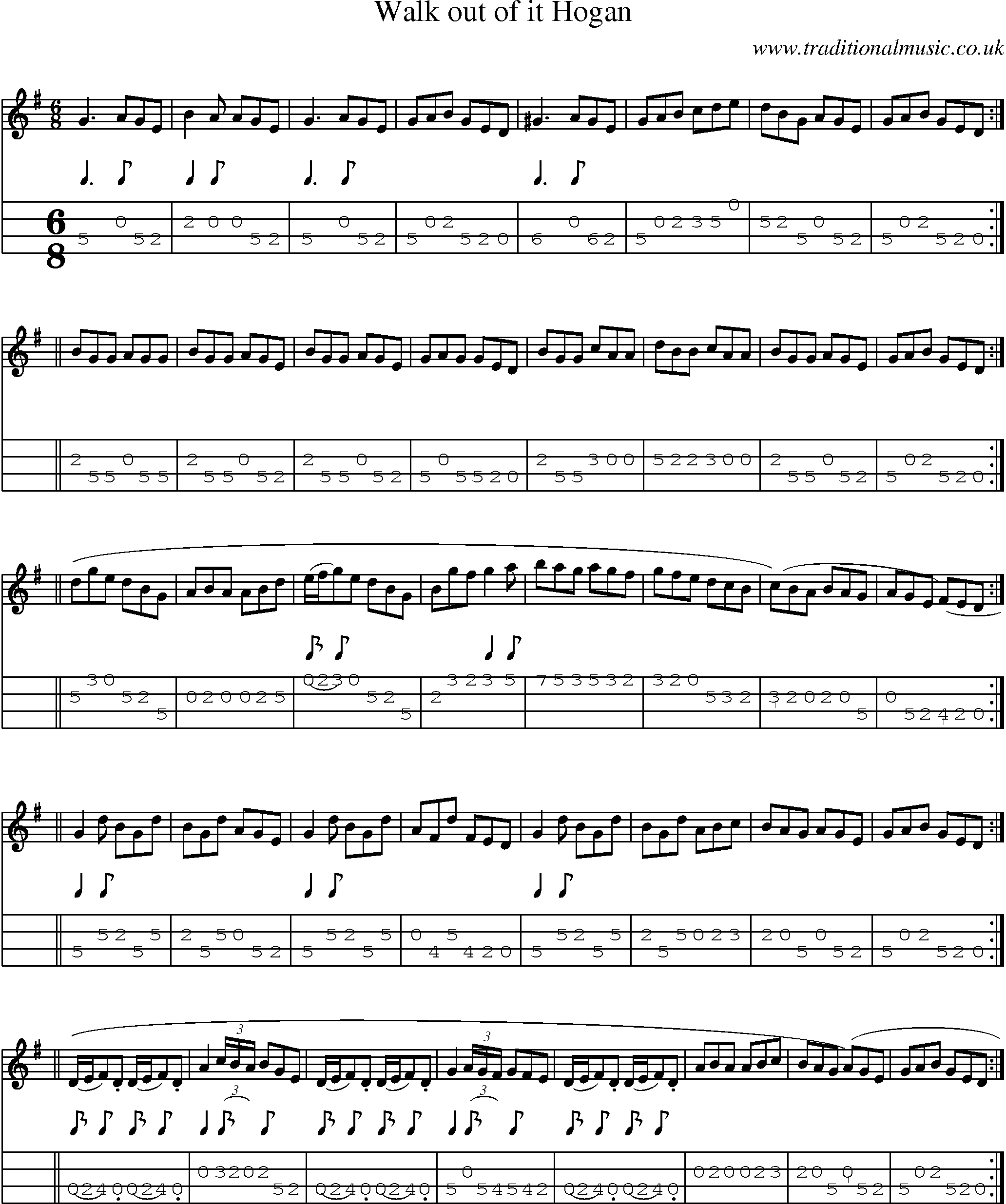Music Score and Mandolin Tabs for Walk Out Of It Hogan