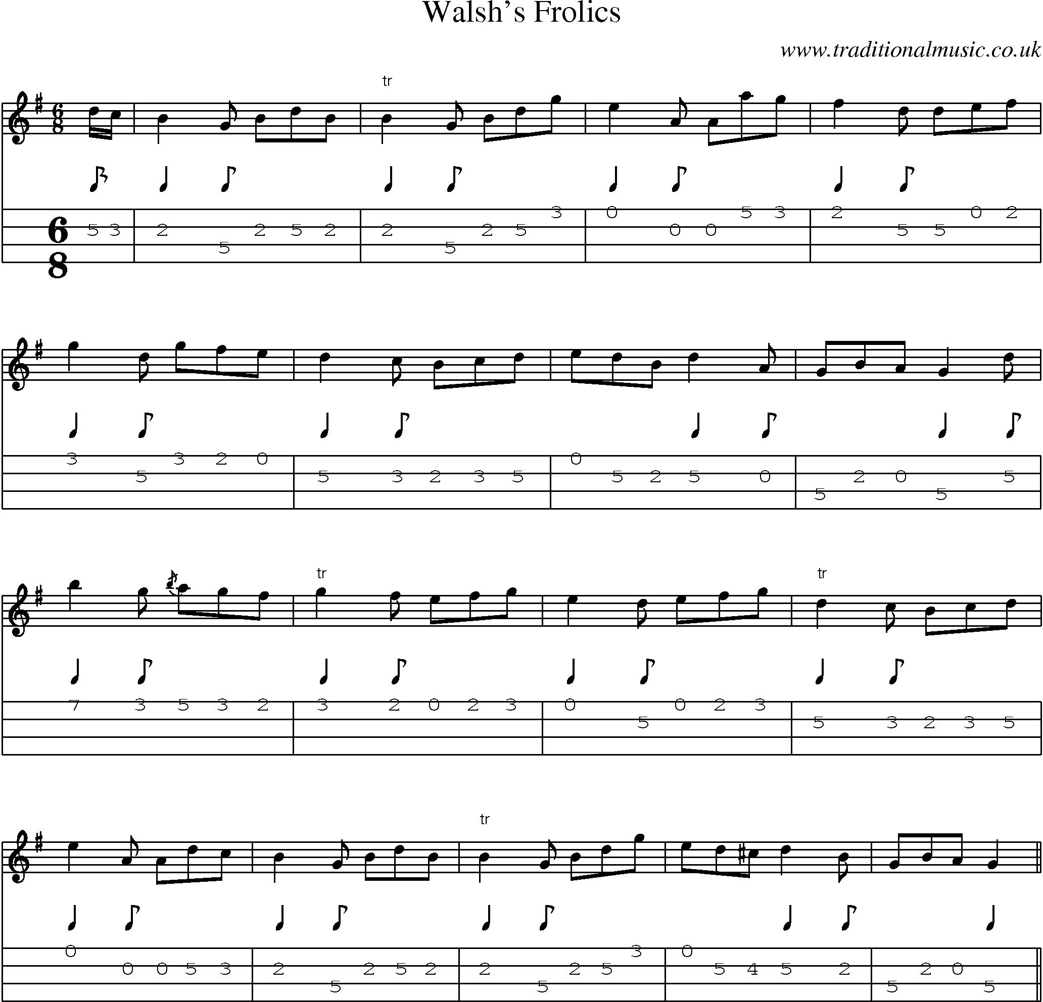 Music Score and Mandolin Tabs for Walshs Frolics