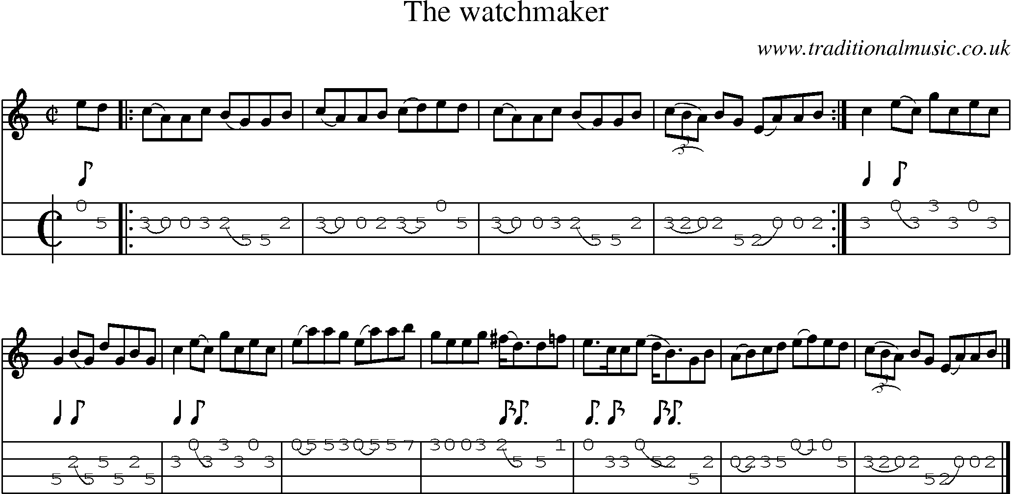 Music Score and Mandolin Tabs for Watchmaker