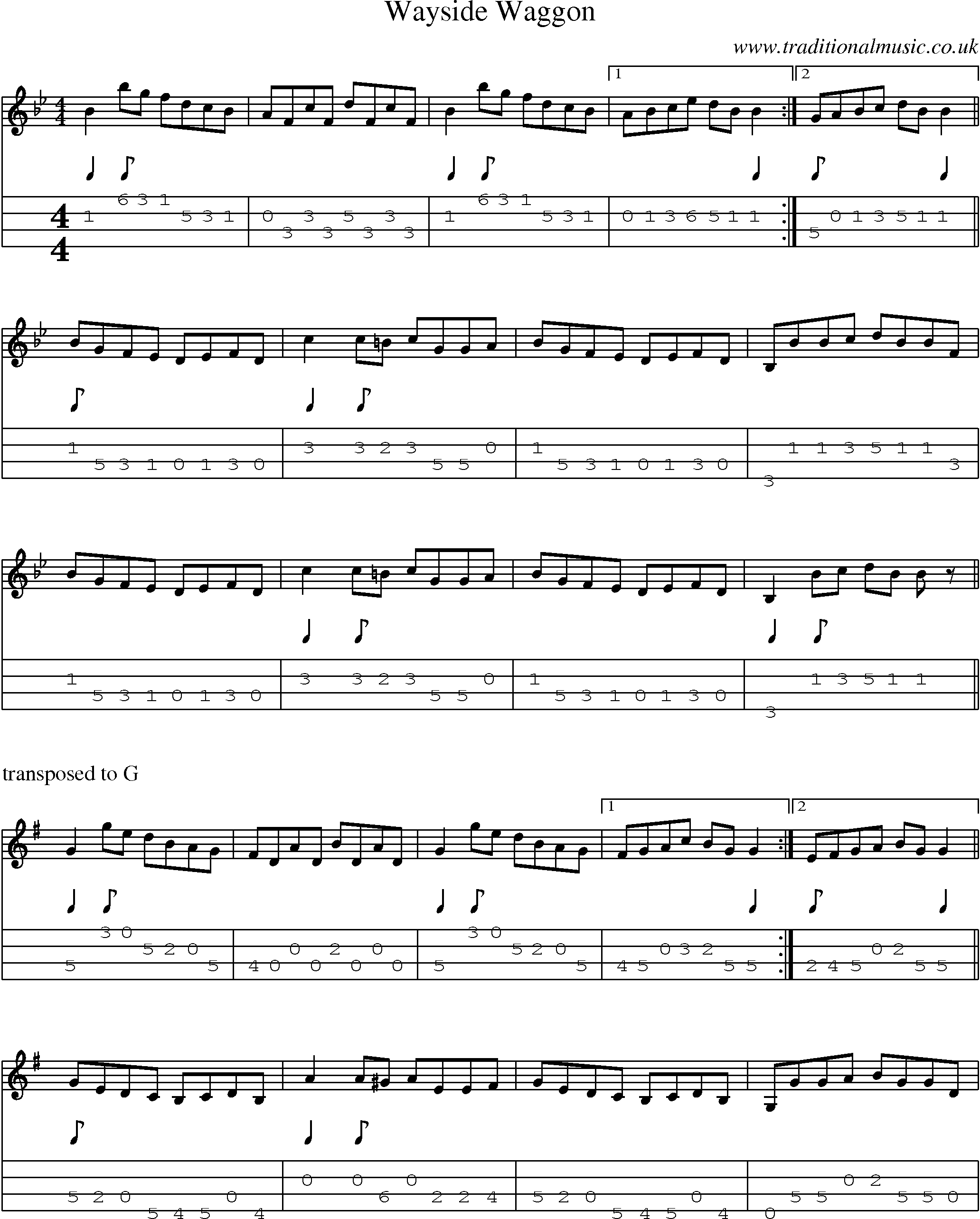 Music Score and Mandolin Tabs for Wayside Waggon