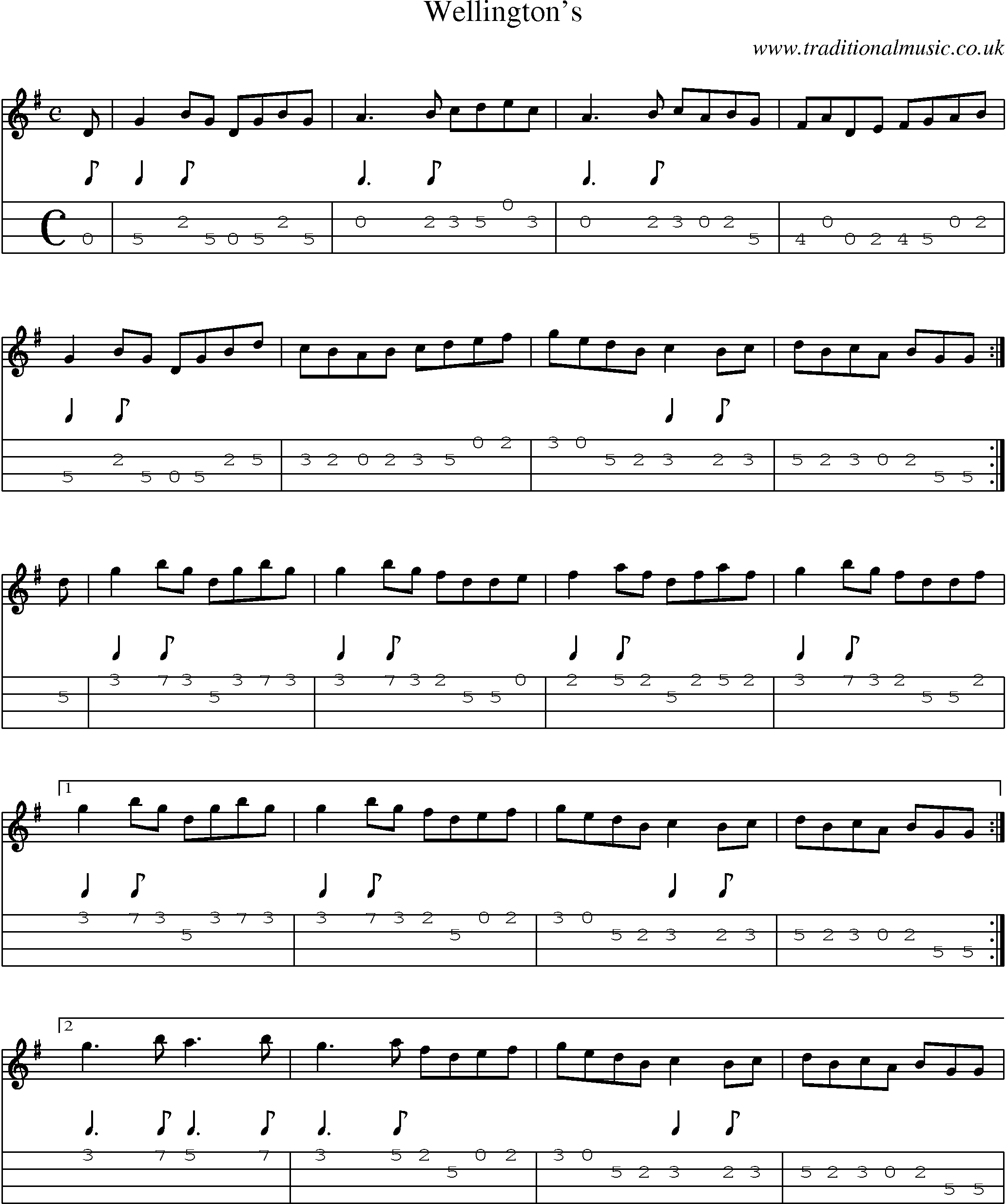 Music Score and Mandolin Tabs for Wellingtons
