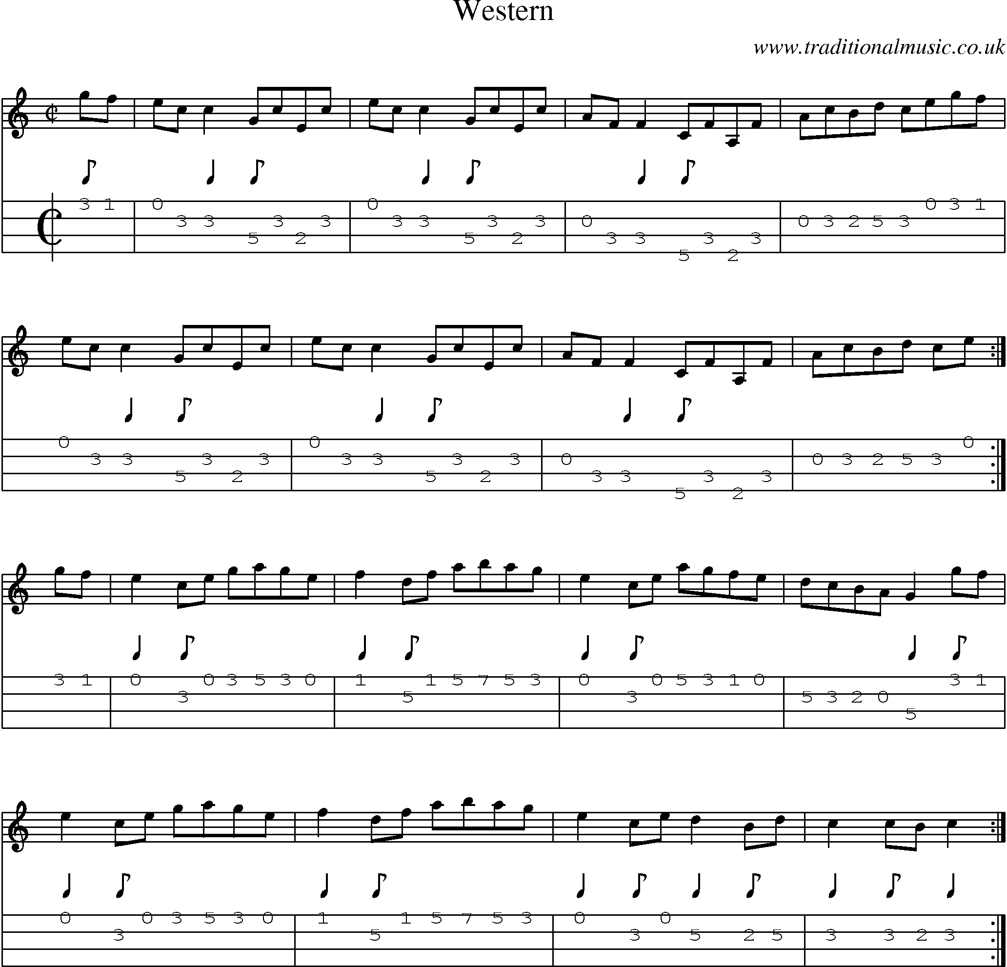 Music Score and Mandolin Tabs for Western