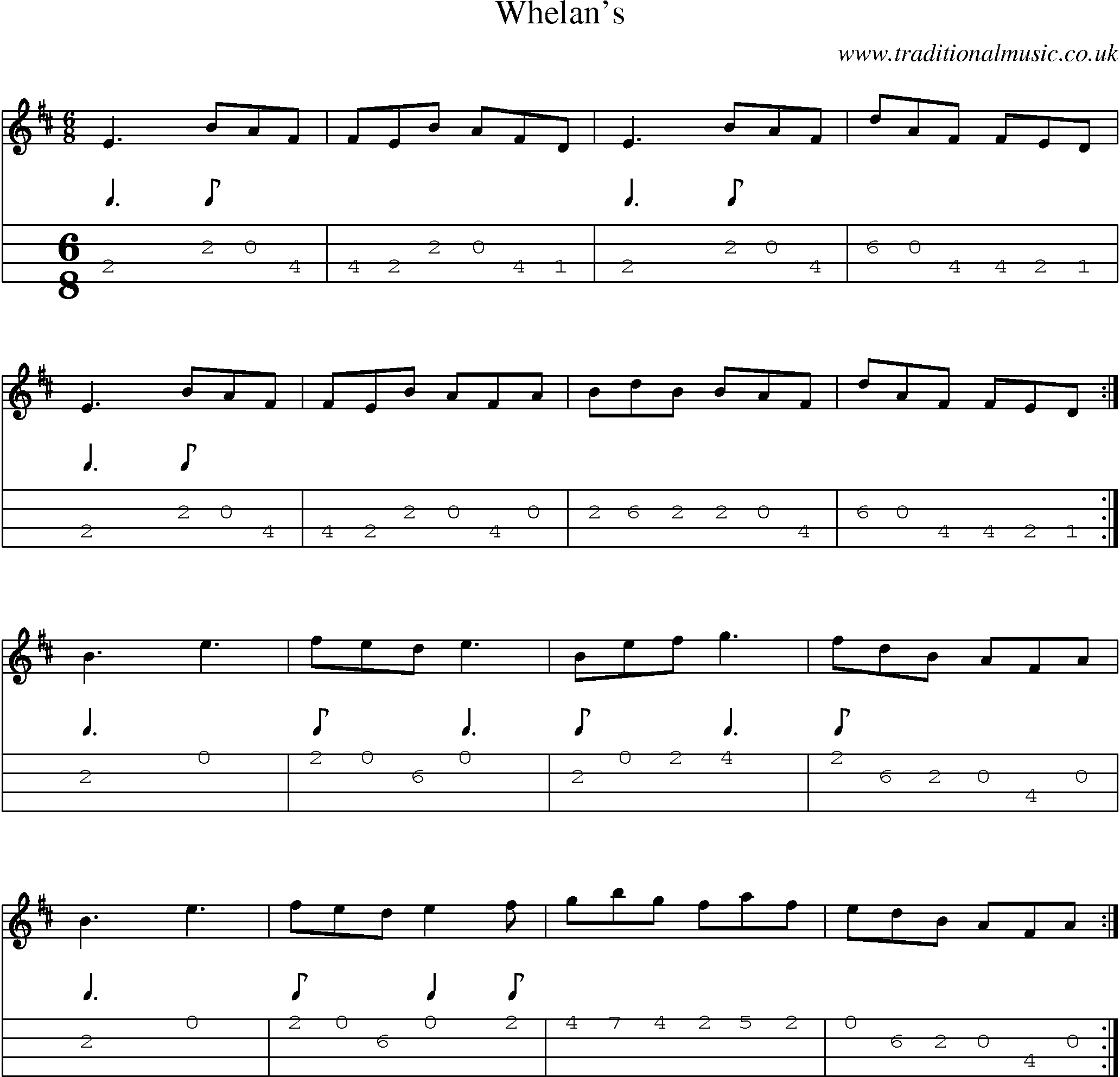 Music Score and Mandolin Tabs for Whelans