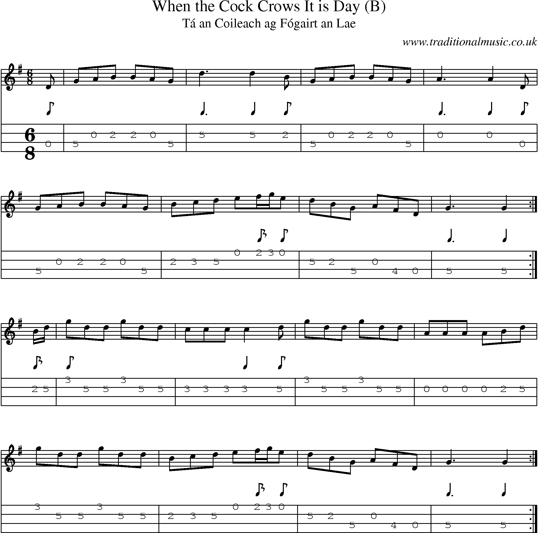 Music Score and Mandolin Tabs for When Cock Crows It Is Day (b)