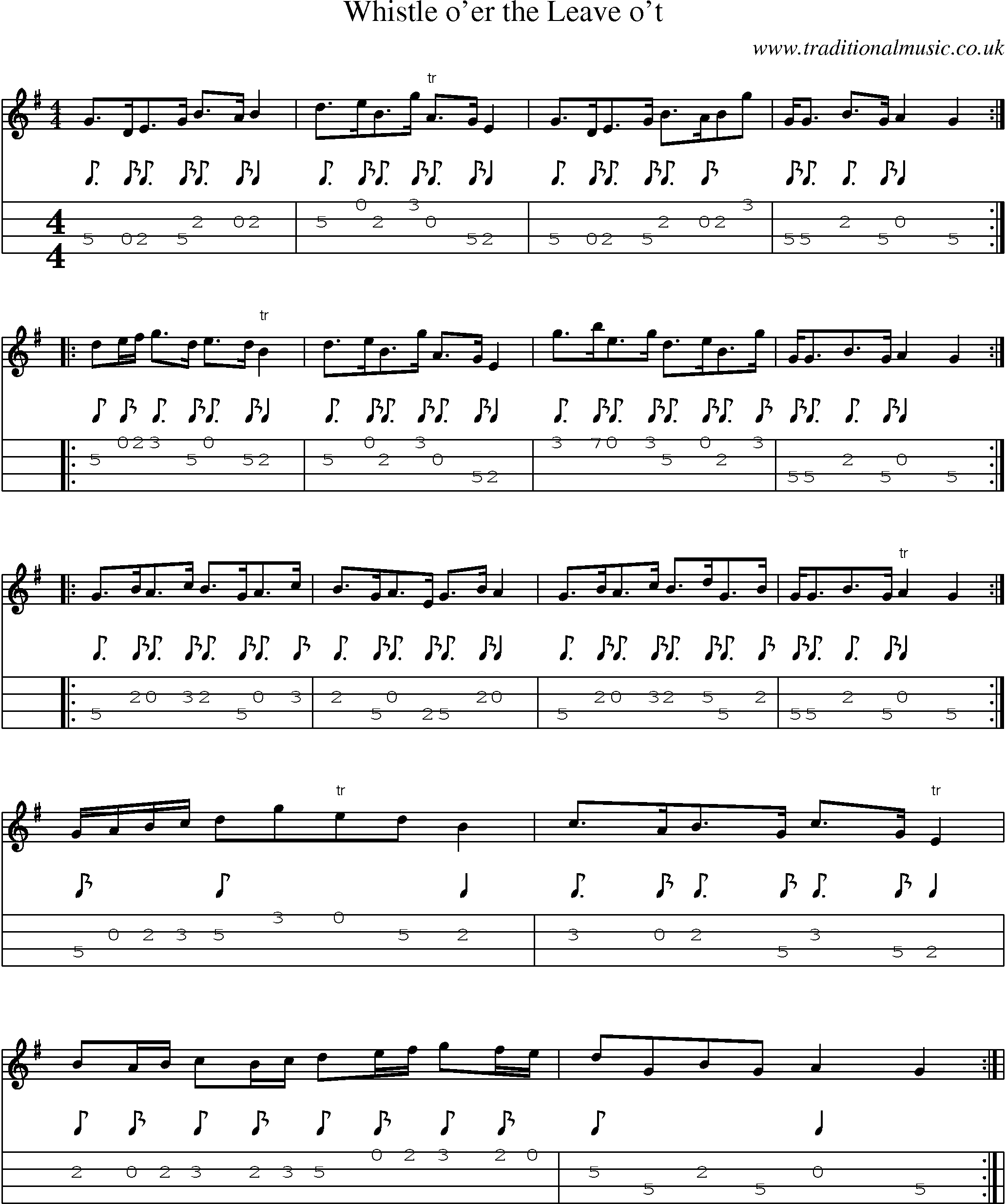 Music Score and Mandolin Tabs for Whistle Oer Leave Ot
