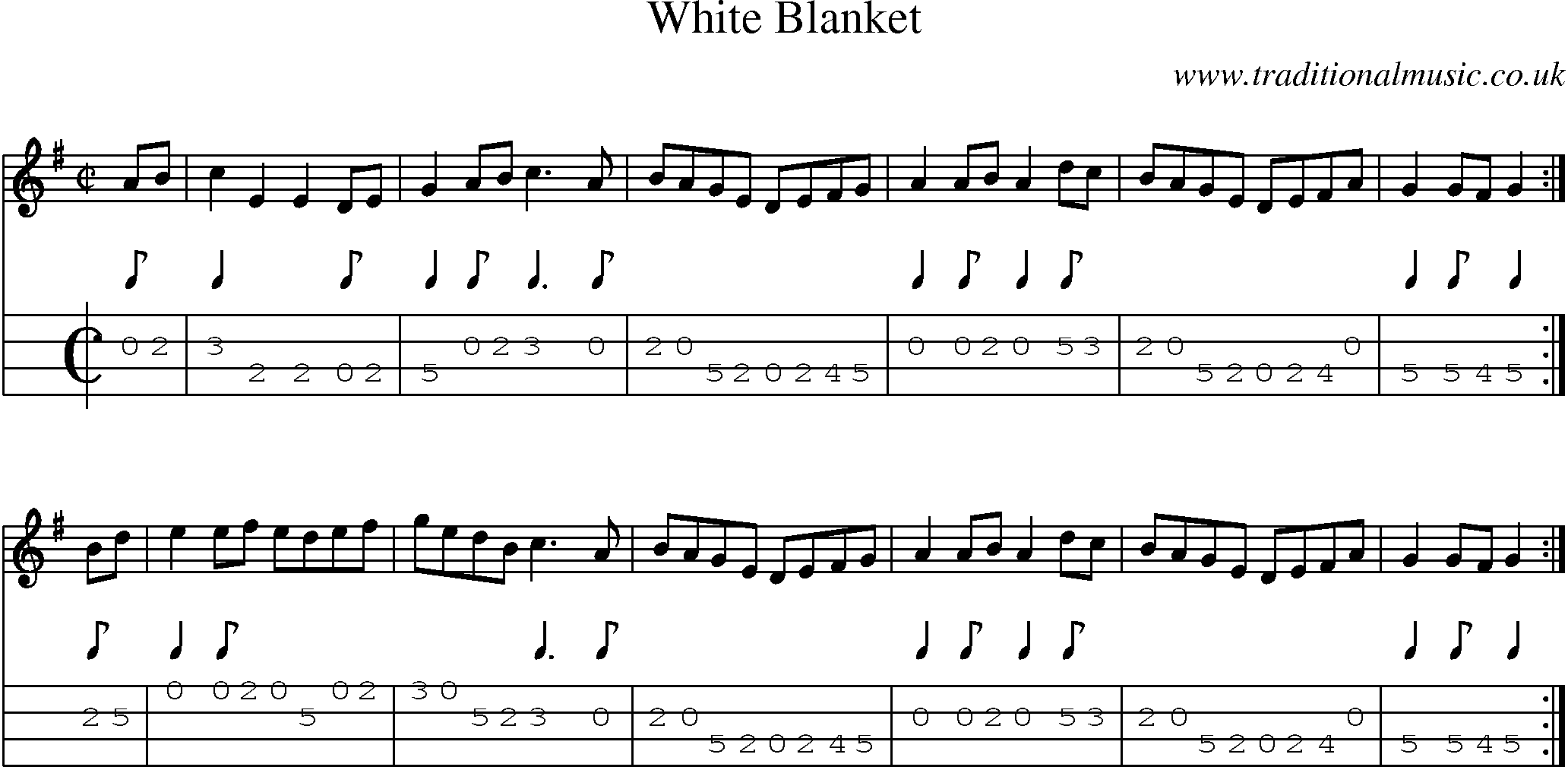 Music Score and Mandolin Tabs for White Blanket