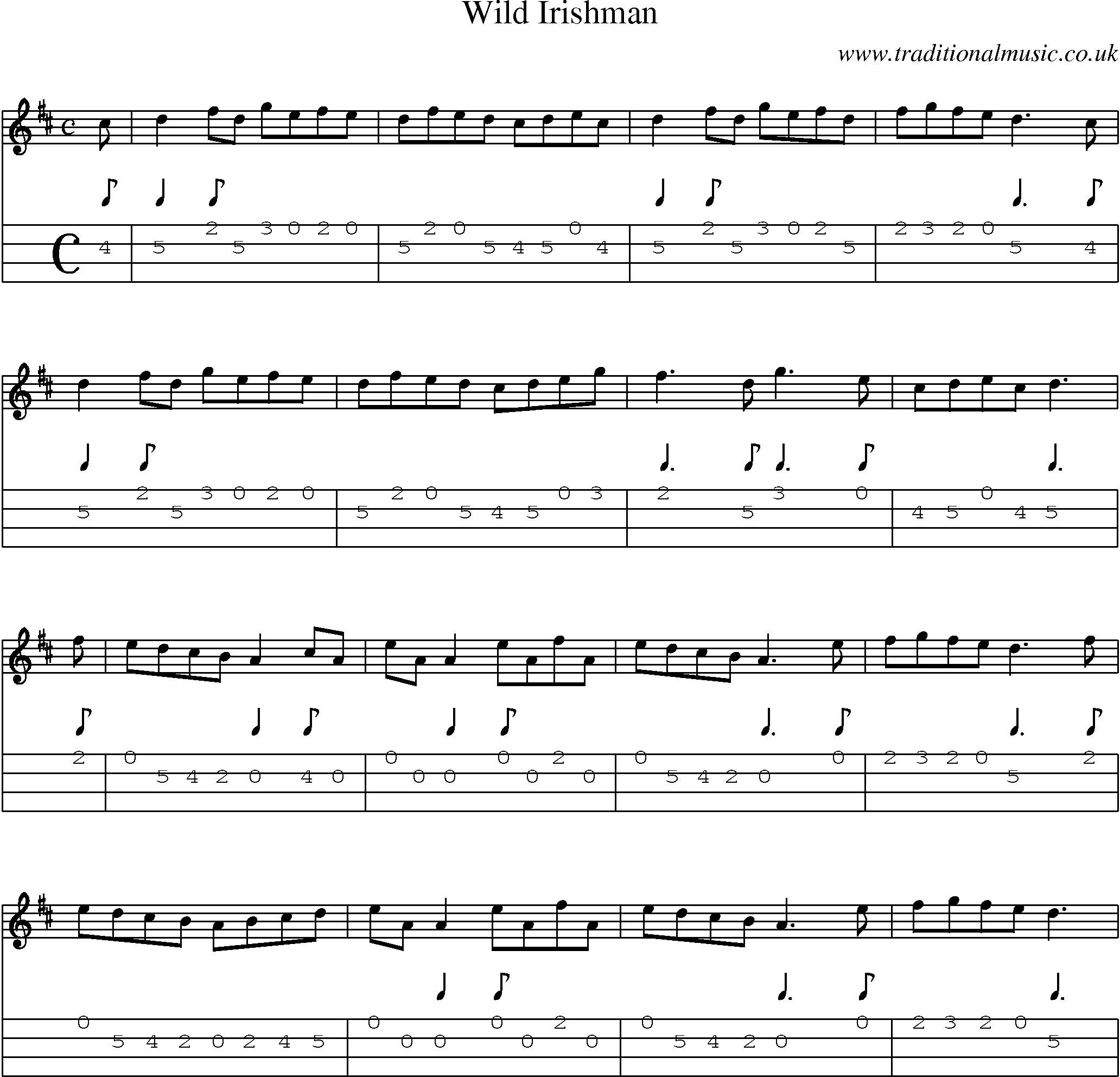 Music Score and Mandolin Tabs for Wild Irishman 1