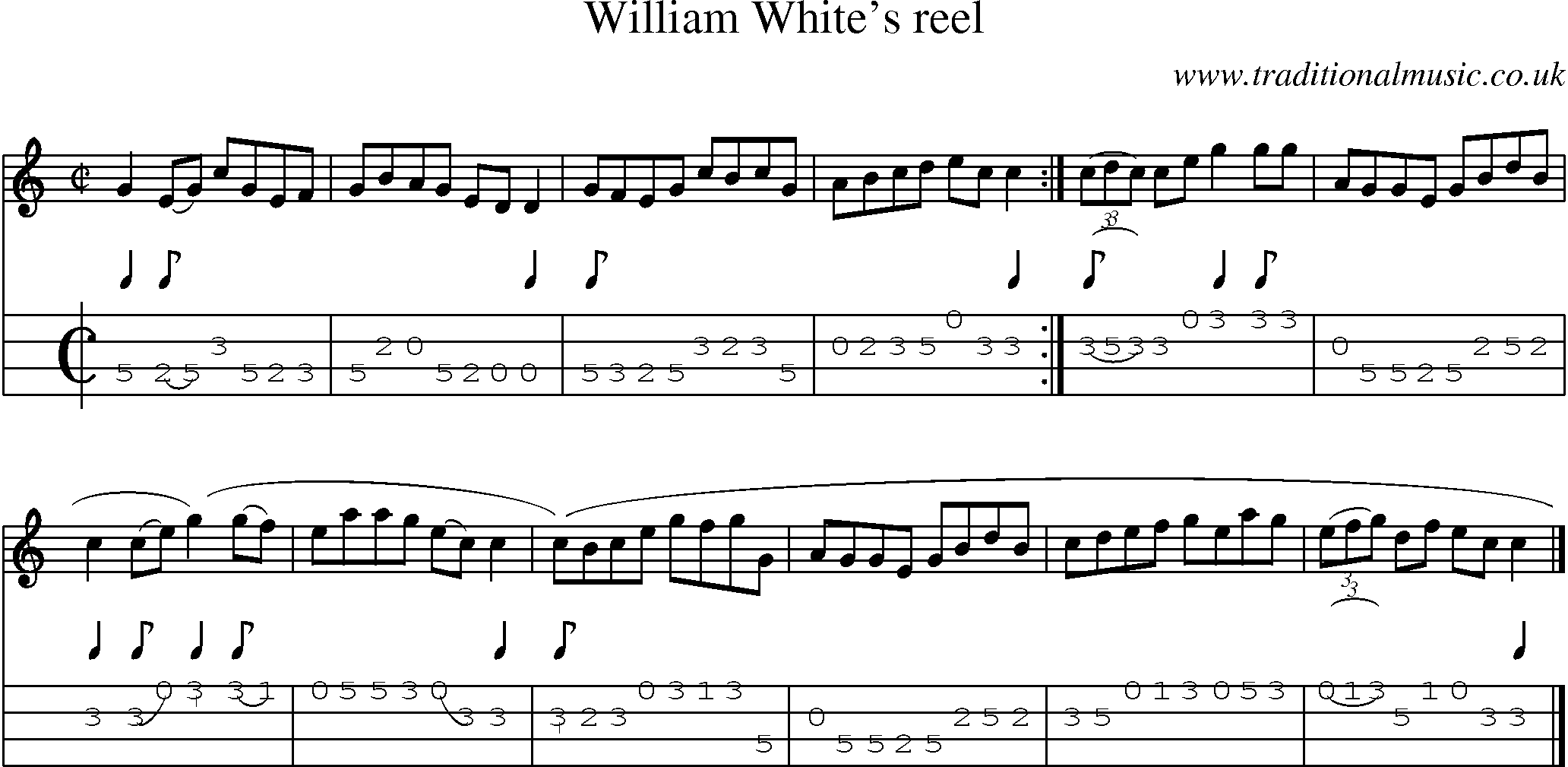 Music Score and Mandolin Tabs for William Whites Reel