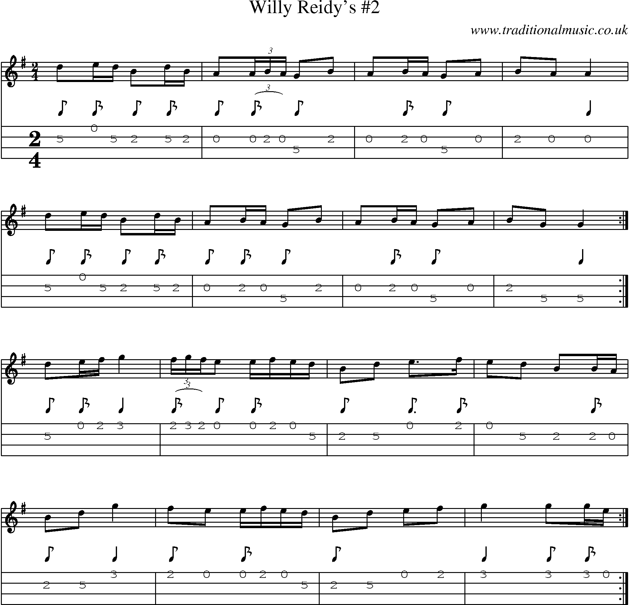 Music Score and Mandolin Tabs for Willy Reidys 2