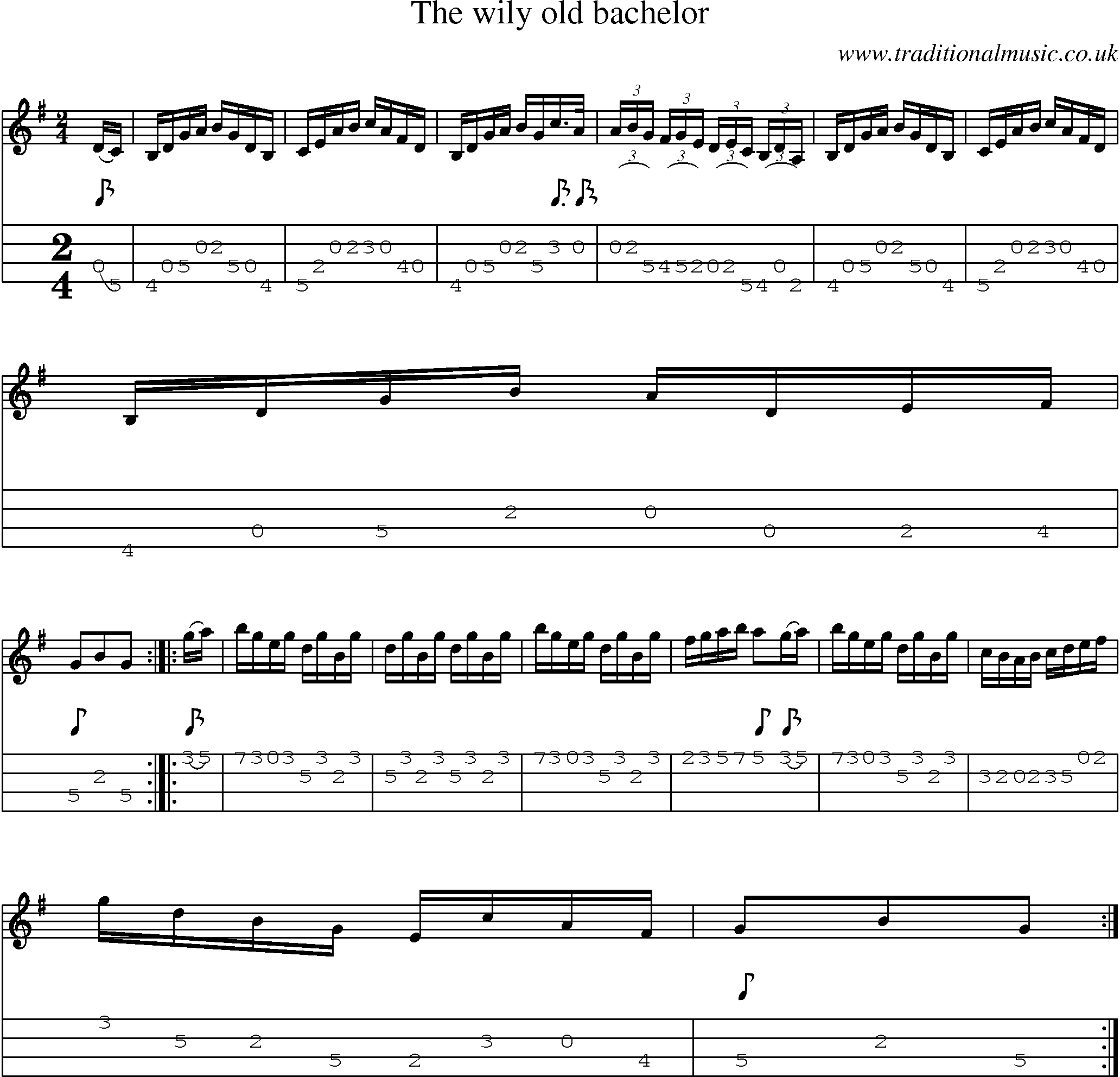 Music Score and Mandolin Tabs for Wily Old Bachelor