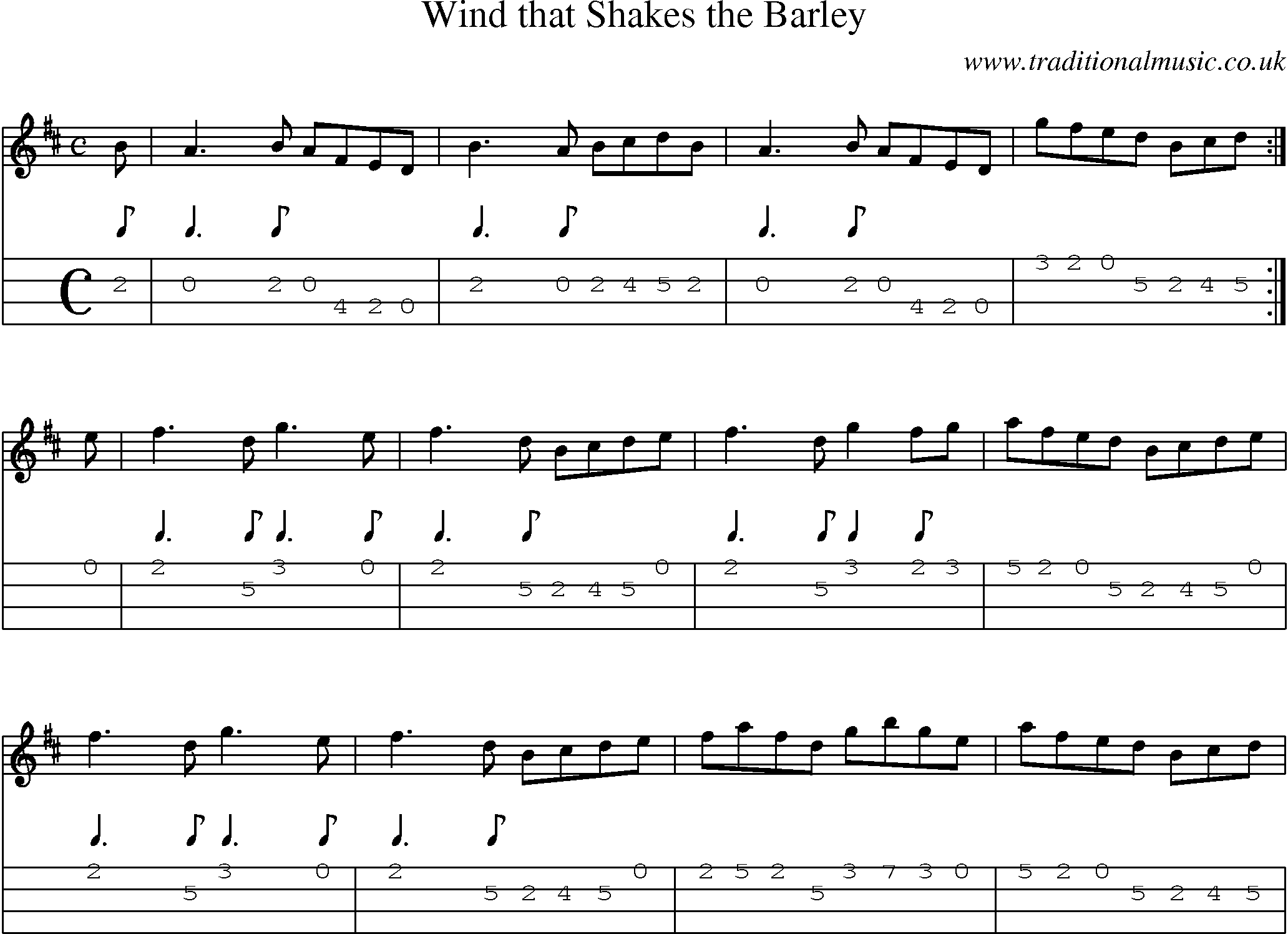 Music Score and Mandolin Tabs for Wind That Shakes Barley 0