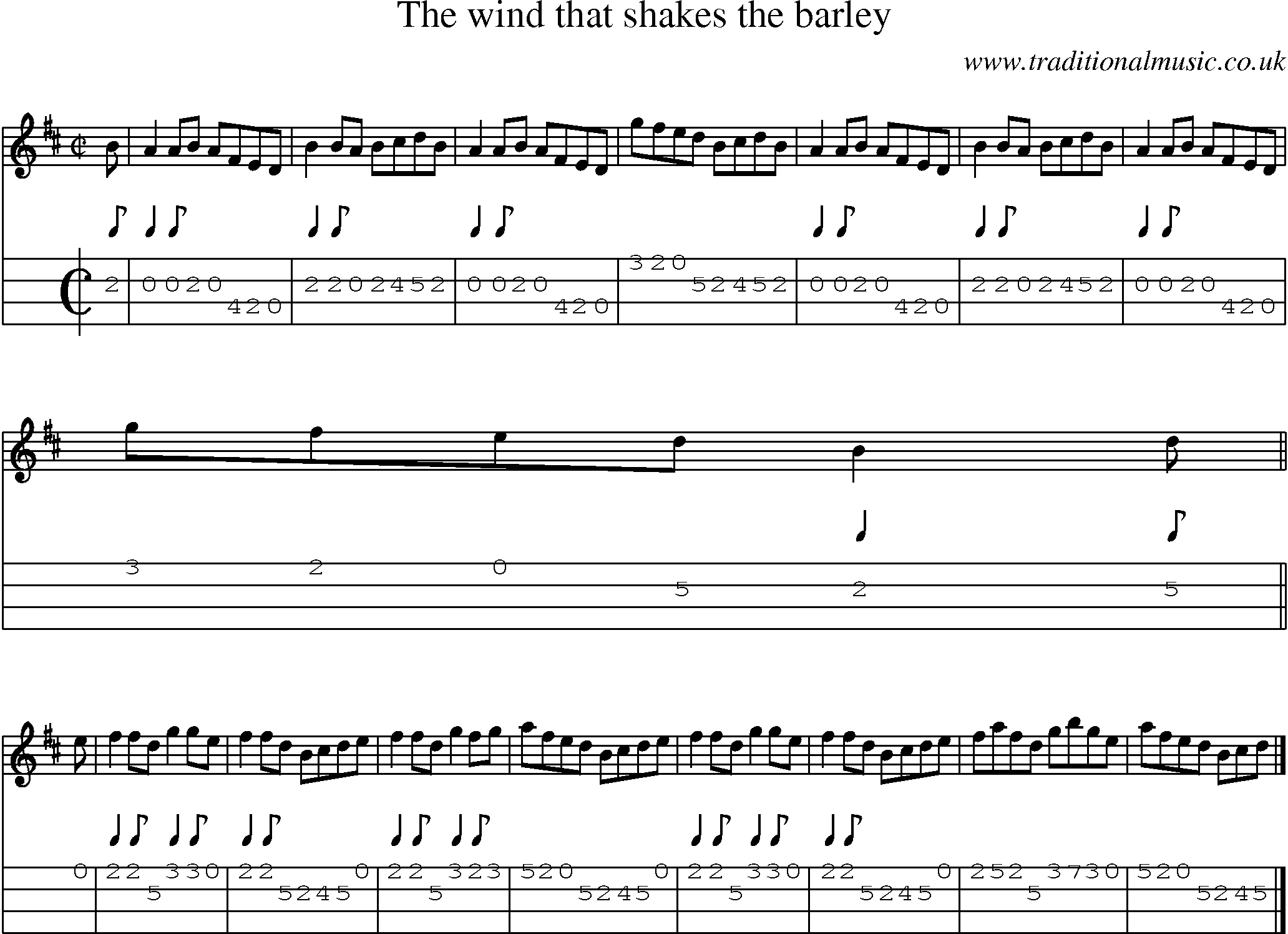 Music Score and Mandolin Tabs for Wind That Shakes The Barley 1