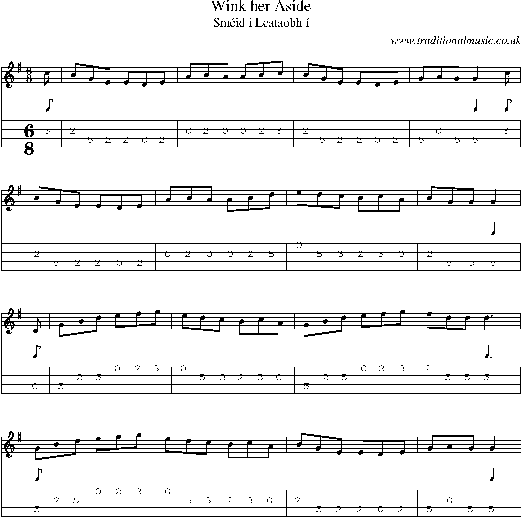 Music Score and Mandolin Tabs for Wink Her Aside