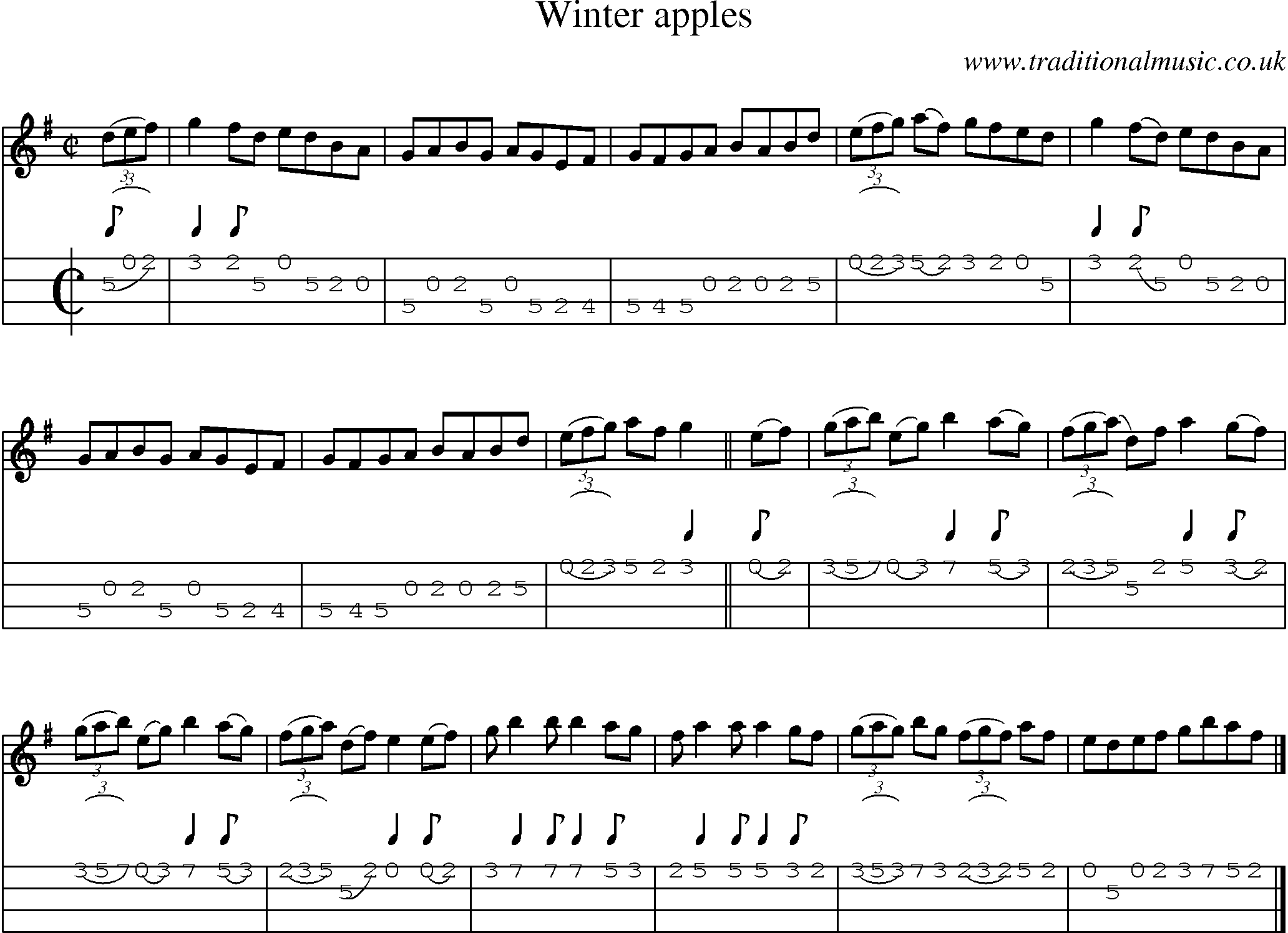 Music Score and Mandolin Tabs for Winter Apples