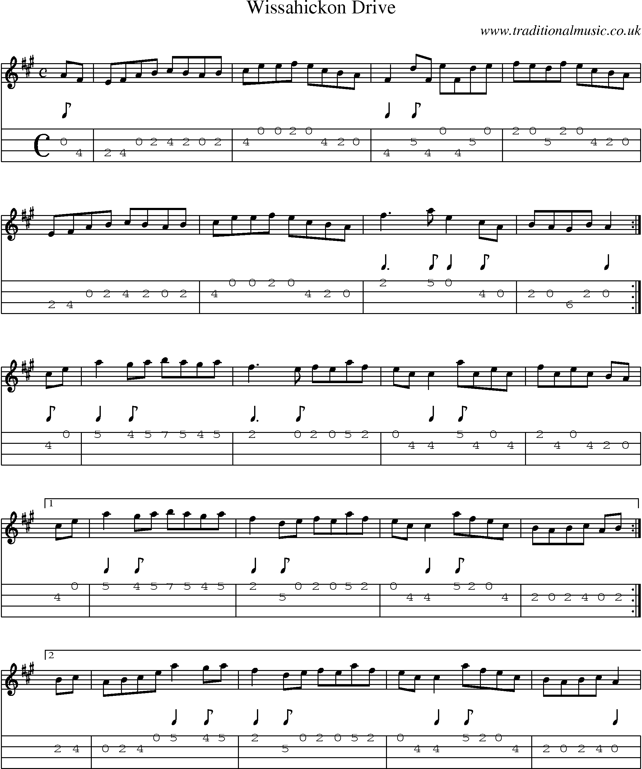 Music Score and Mandolin Tabs for Wissahickon Drive