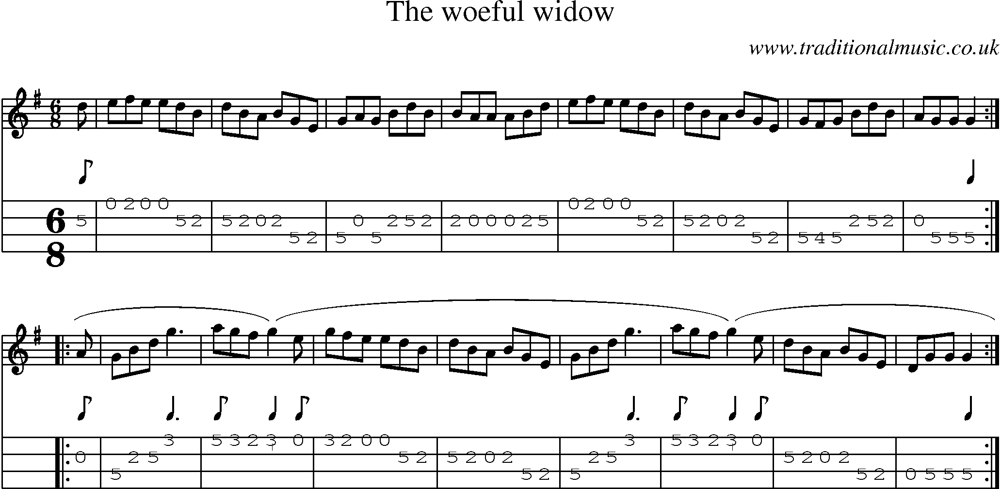 Music Score and Mandolin Tabs for Woeful Widow