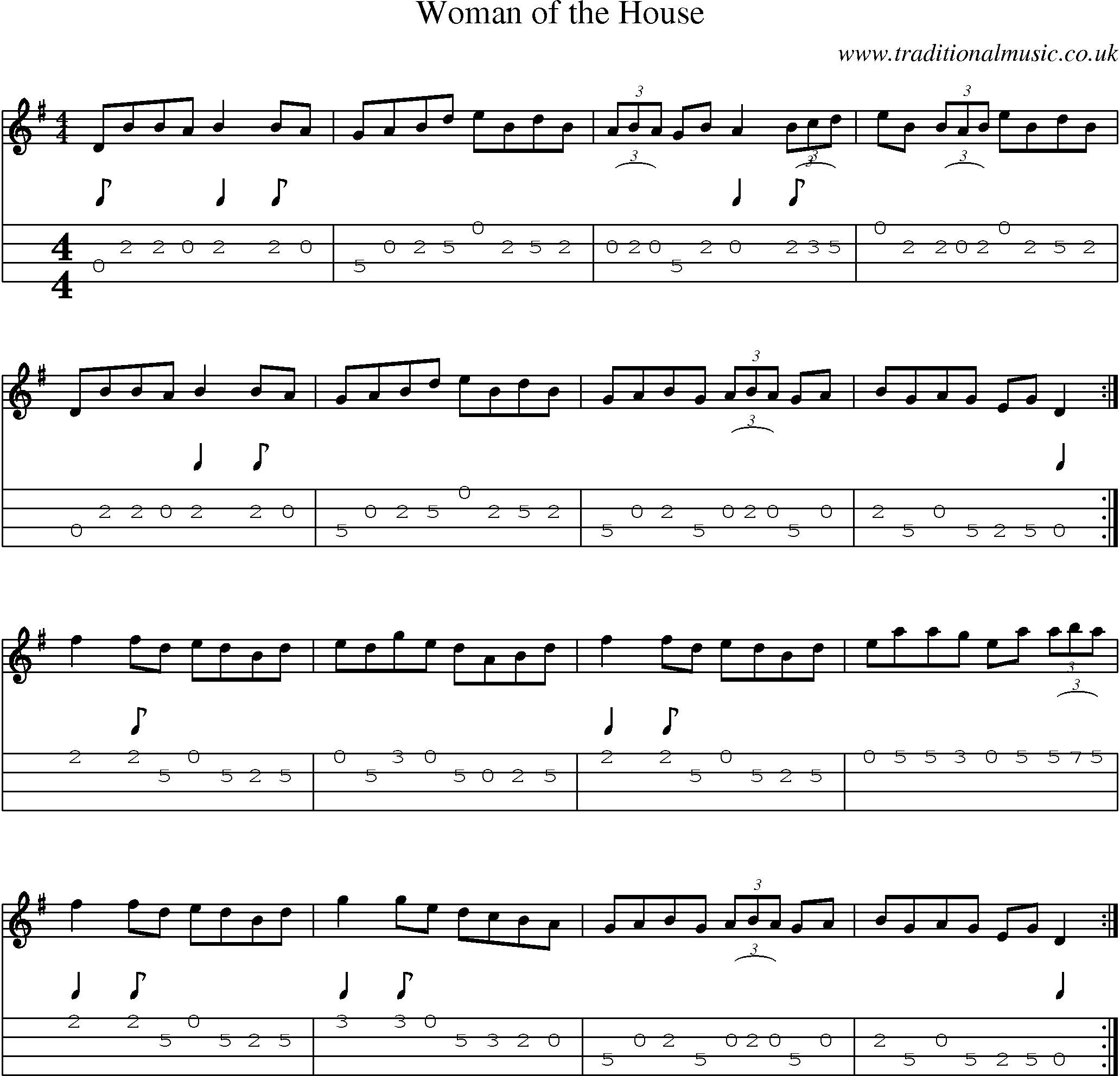 Music Score and Mandolin Tabs for Woman Of House