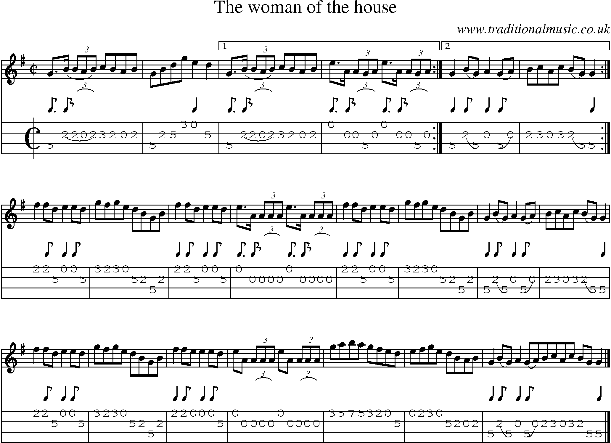 Music Score and Mandolin Tabs for Woman Of The House