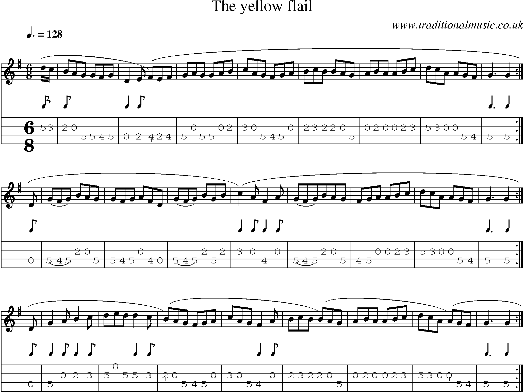 Music Score and Mandolin Tabs for Yellow Flail