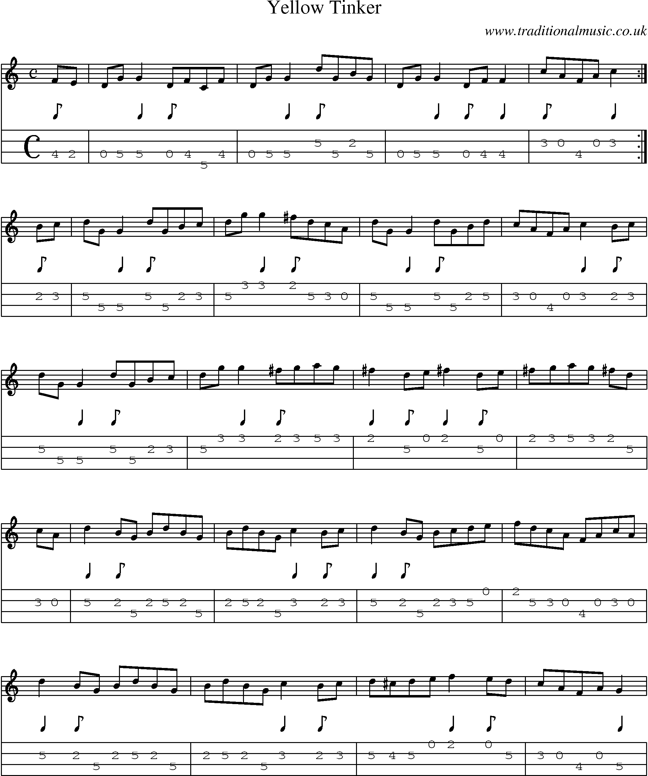 Music Score and Mandolin Tabs for Yellow Tinker
