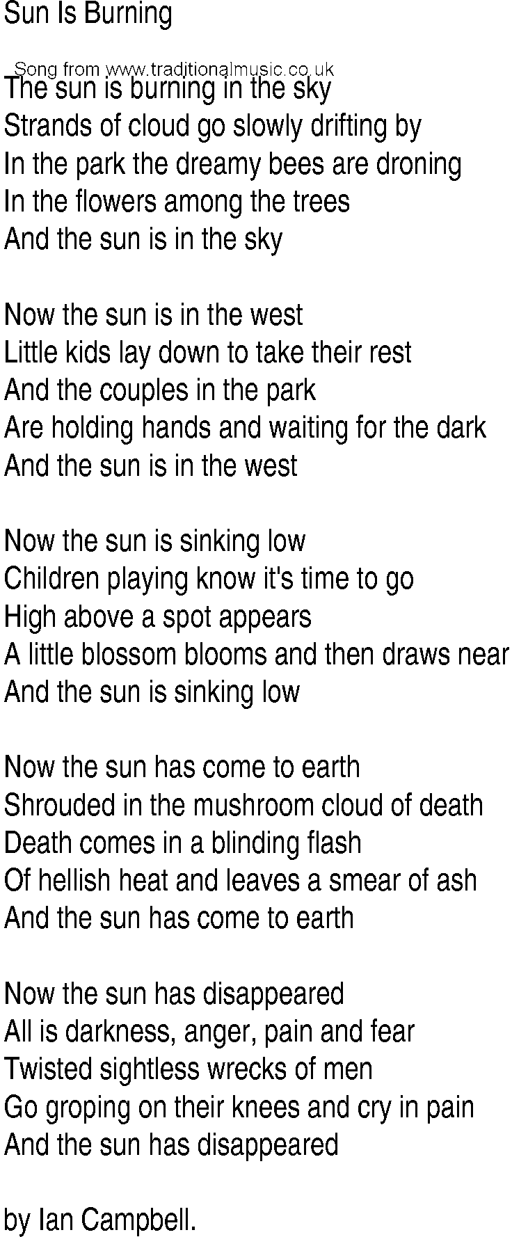 Irish Music Song And Ballad Lyrics For Sun Is Burning