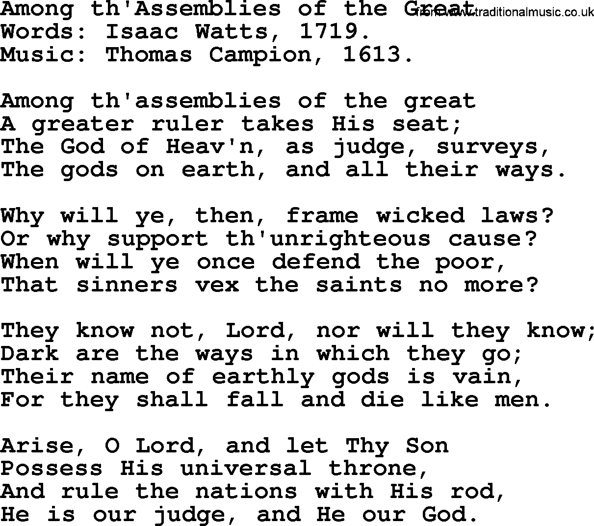 Isaac Watts Christian hymn: Among th'Assemblies of the Great- lyricss