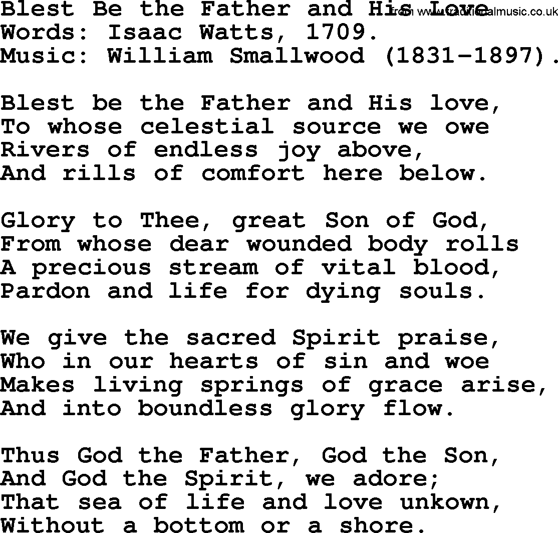 Isaac Watts Christian hymn: Blest Be the Father and His Love- lyricss