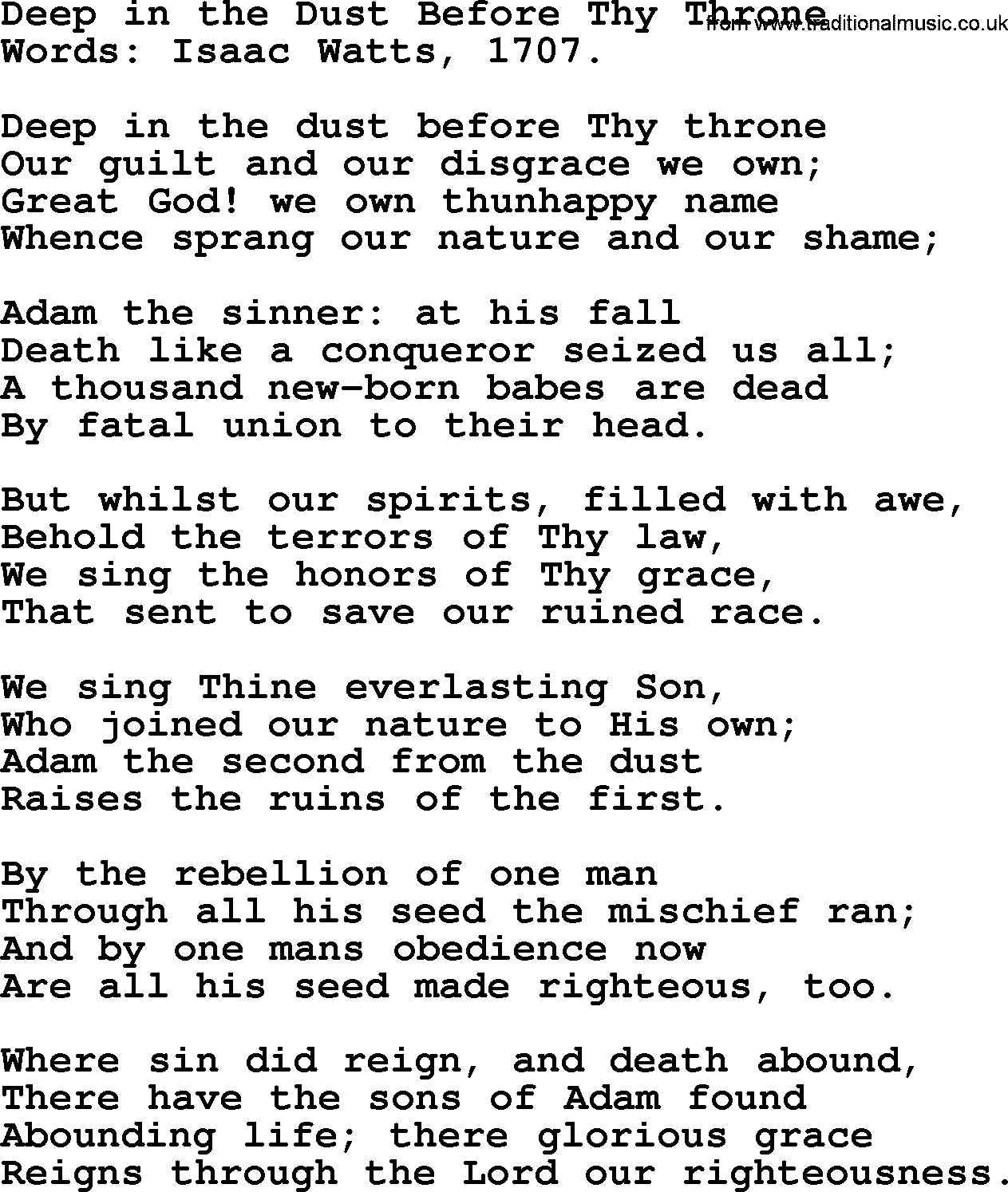 Isaac Watts Christian hymn: Deep in the Dust Before Thy Throne- lyricss
