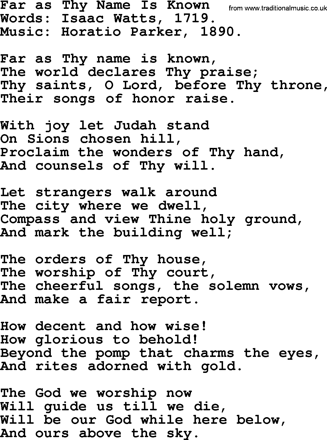 Isaac Watts Christian hymn: Far as Thy Name Is Known- lyricss
