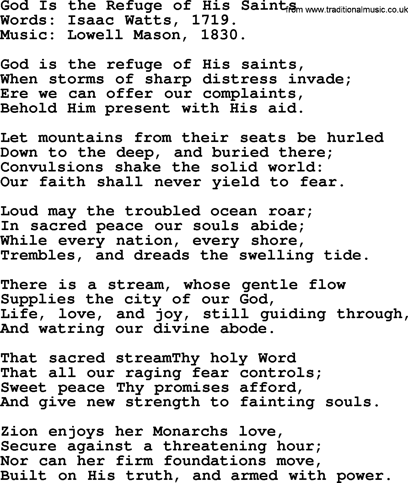 Isaac Watts Christian hymn: God Is the Refuge of His Saints- lyricss