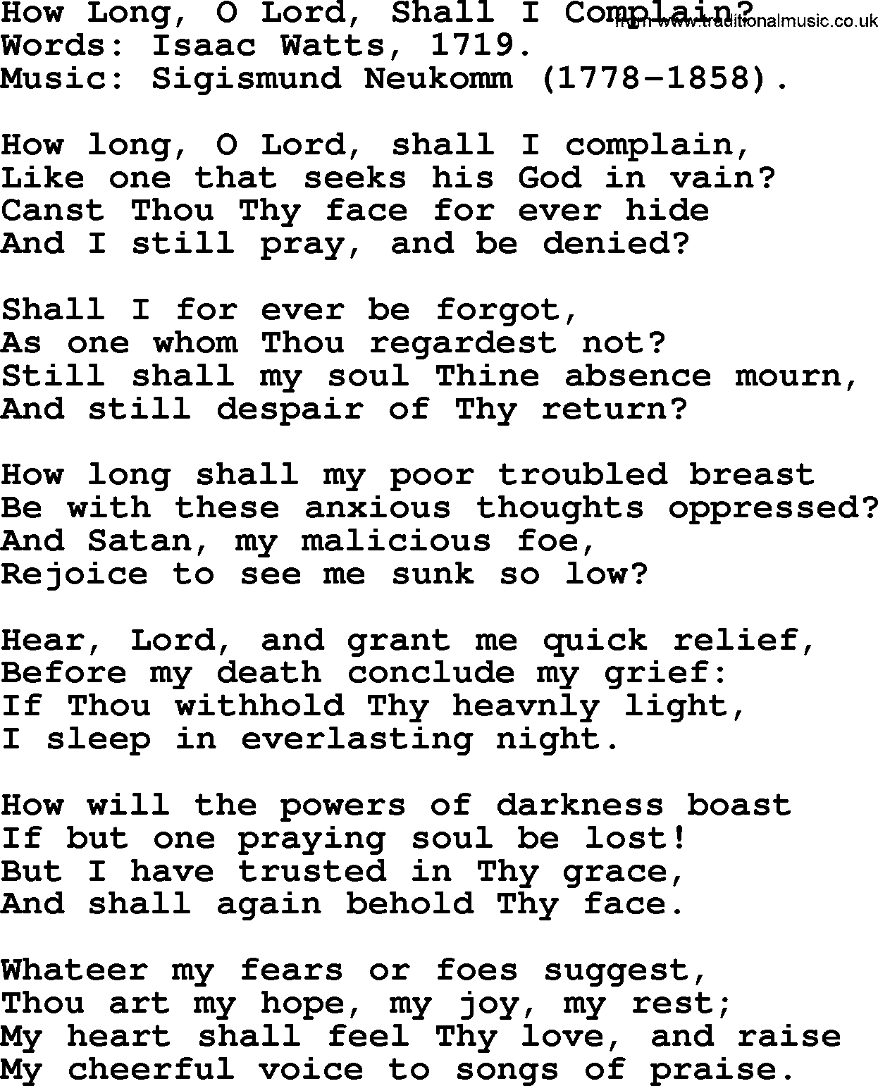 Isaac Watts Christian hymn: How Long, O Lord, Shall I Complain_- lyricss