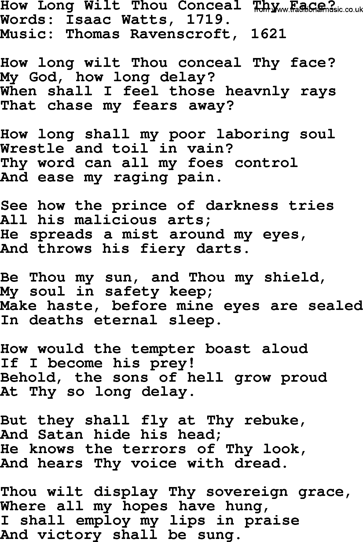 Isaac Watts Christian hymn: How Long Wilt Thou Conceal Thy Face_- lyricss