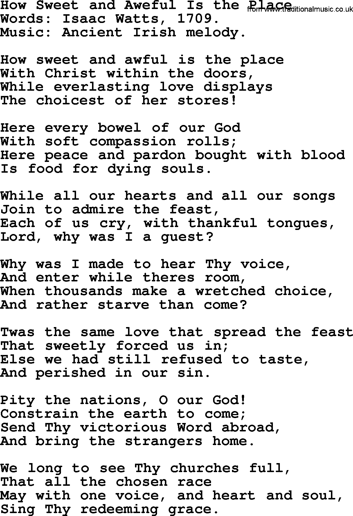 Isaac Watts Christian hymn: How Sweet and Aweful Is the Place- lyricss