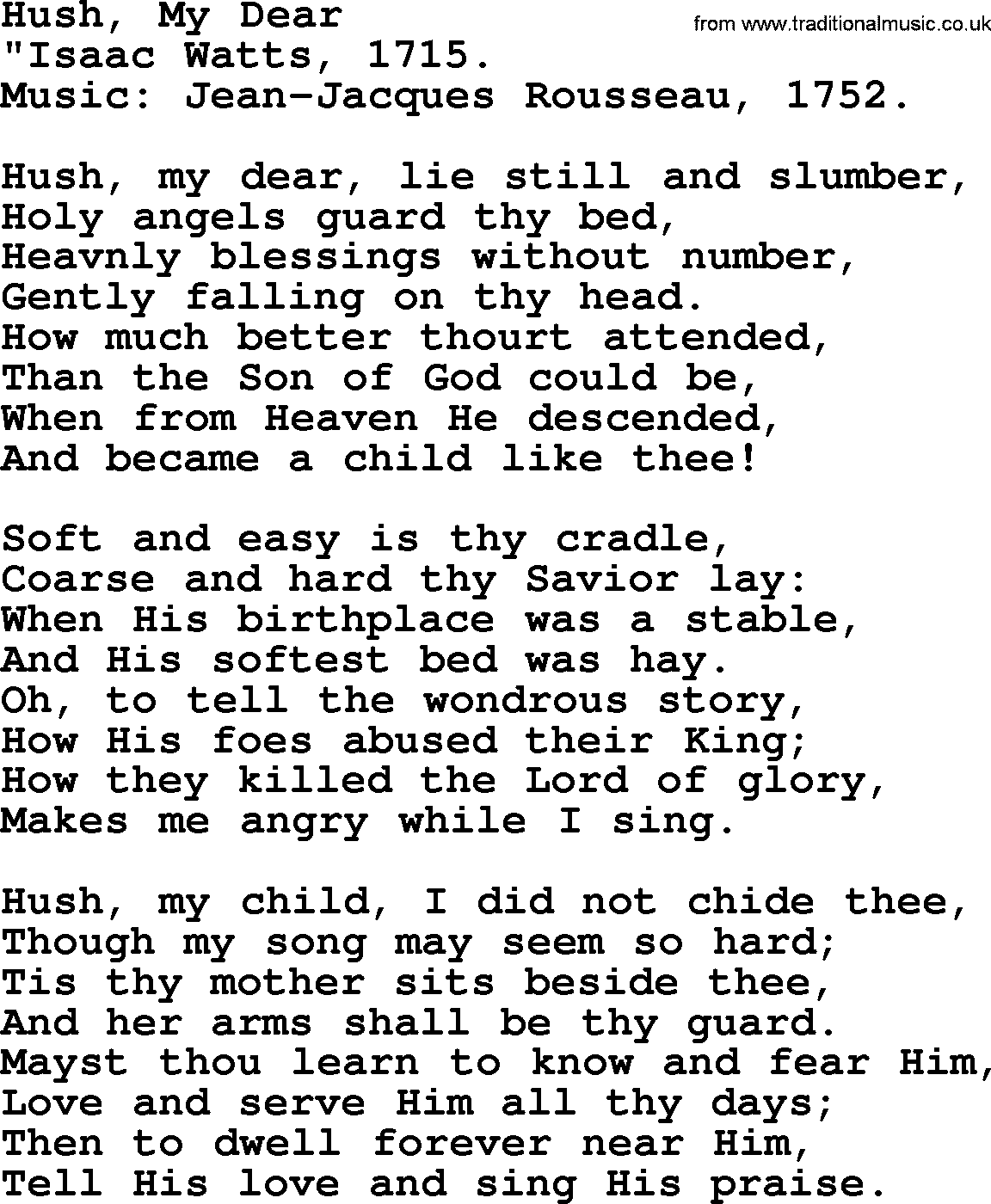 Isaac Watts Christian hymn: Hush, My Dear- lyricss