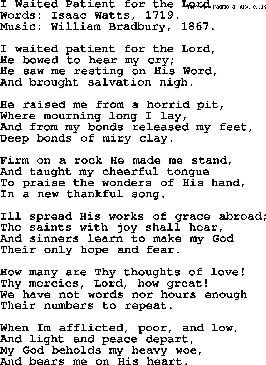 Isaac Watts Christian hymn: I Waited Patient for the Lord- lyricss