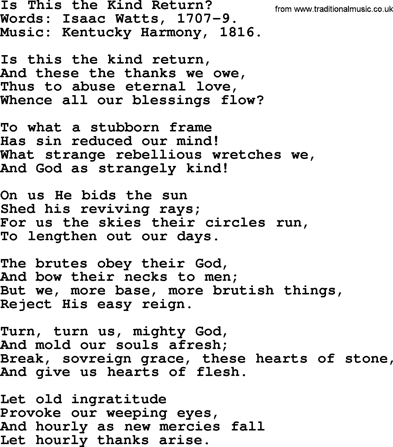 Isaac Watts Christian hymn: Is This the Kind Return_- lyricss