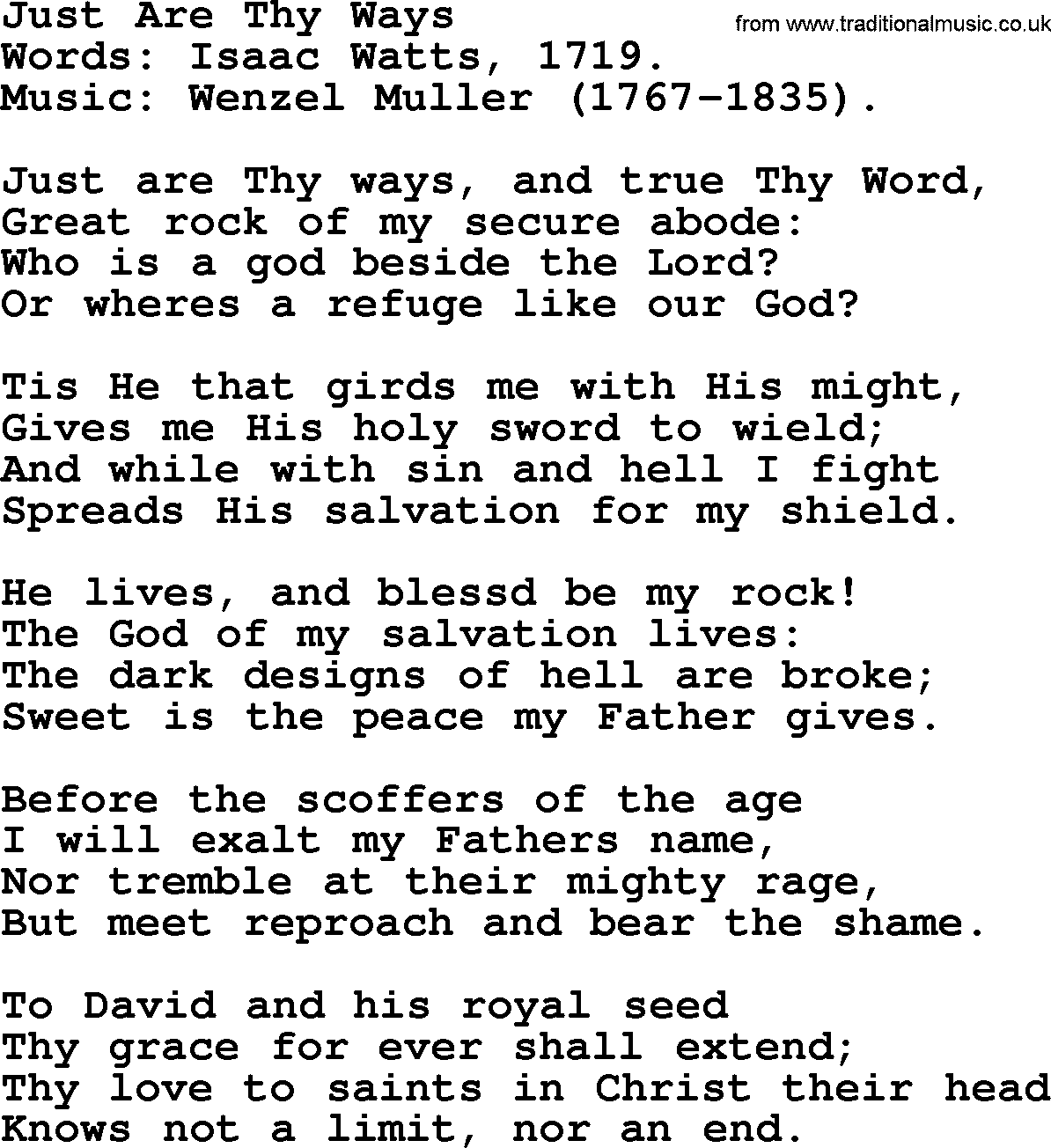 Isaac Watts Christian hymn: Just Are Thy Ways- lyricss