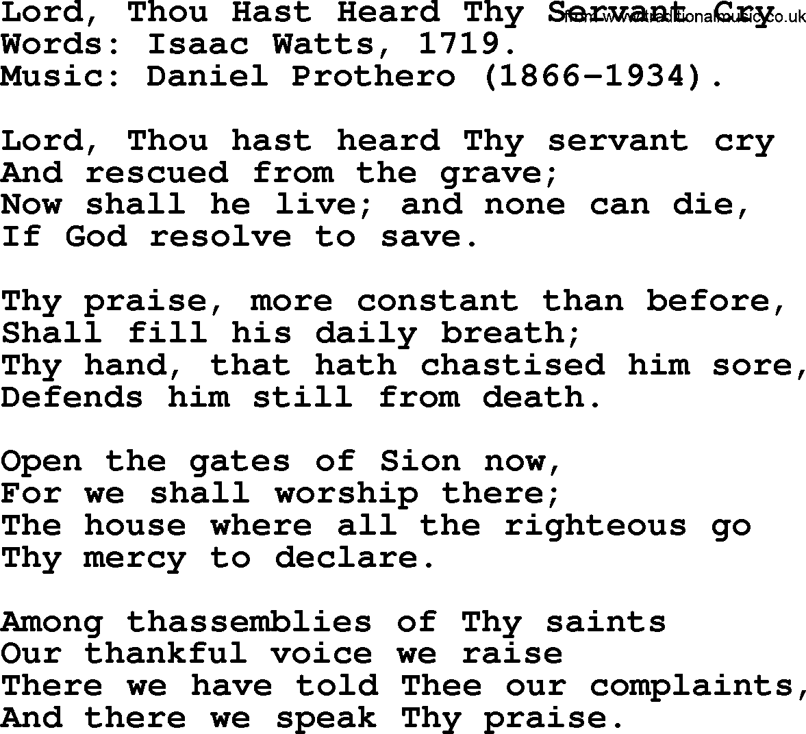 Isaac Watts Christian hymn: Lord, Thou Hast Heard Thy Servant Cry- lyricss