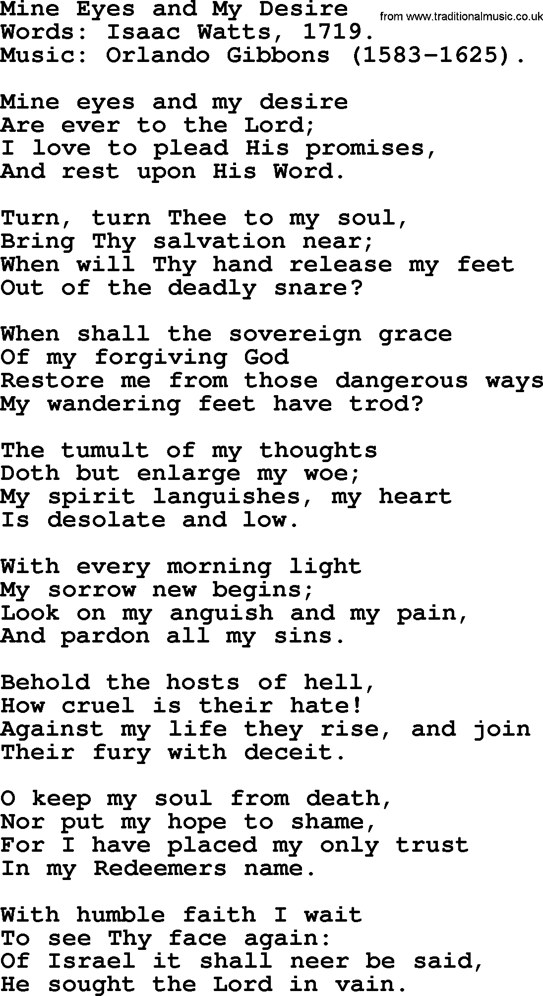 Isaac Watts Christian hymn: Mine Eyes and My Desire- lyricss