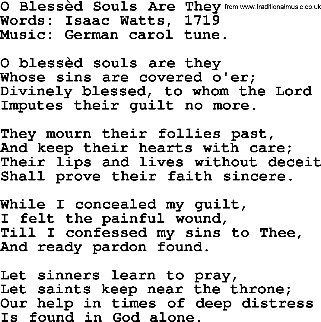 Isaac Watts Christian hymn: O Blessed Souls Are They- lyricss