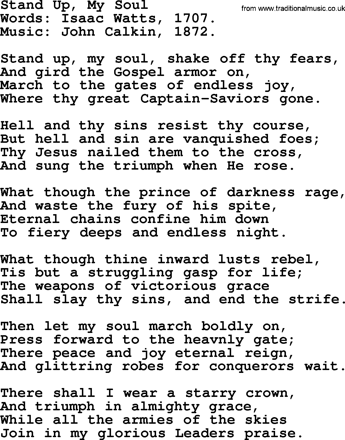 Isaac Watts Christian hymn: Stand Up, My Soul- lyricss