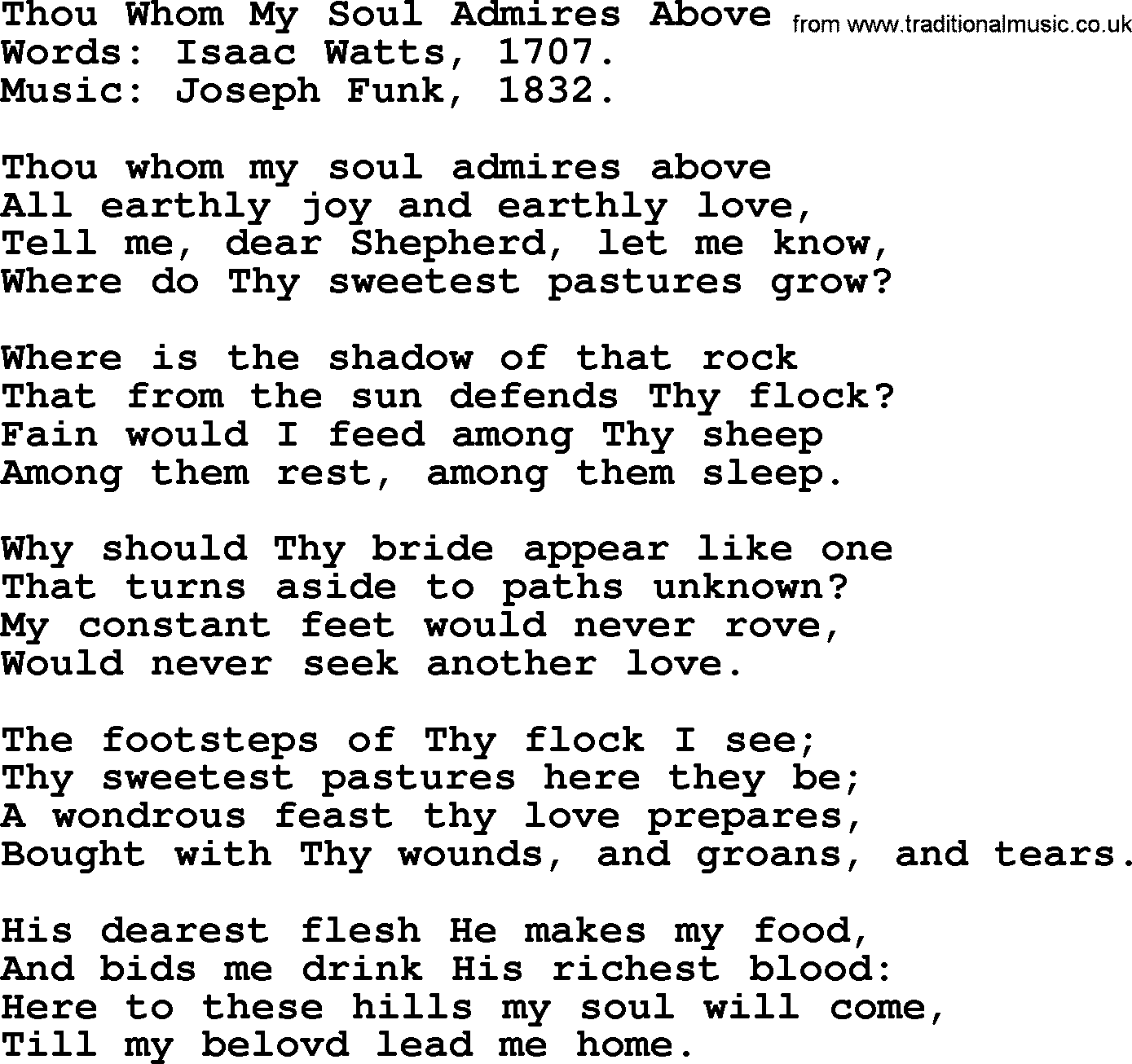 Isaac Watts Christian hymn: Thou Whom My Soul Admires Above- lyricss