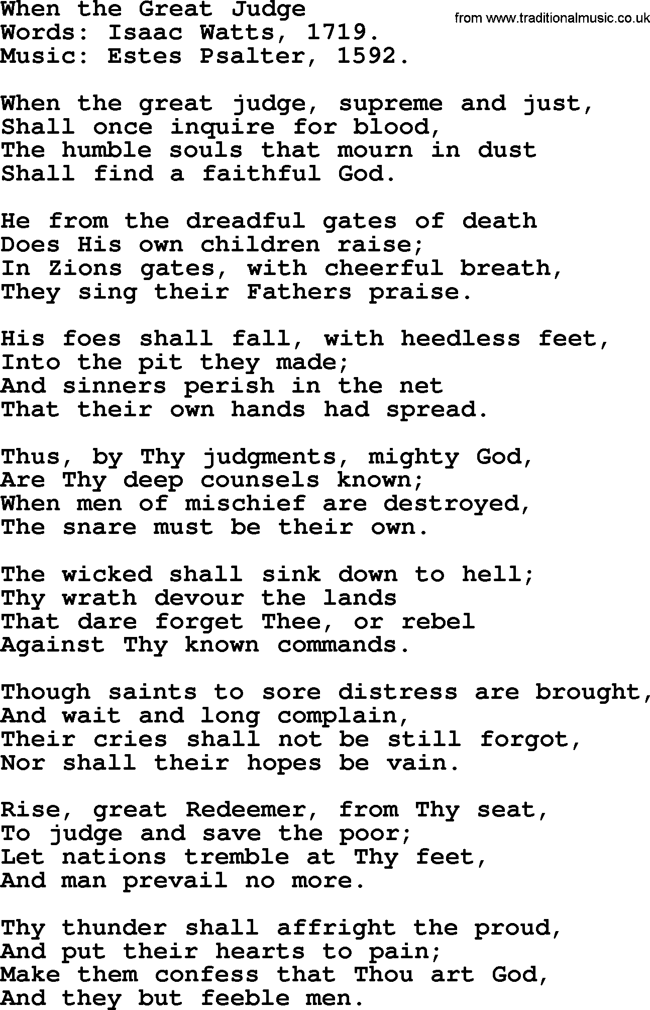 Isaac Watts Christian hymn: When the Great Judge- lyricss