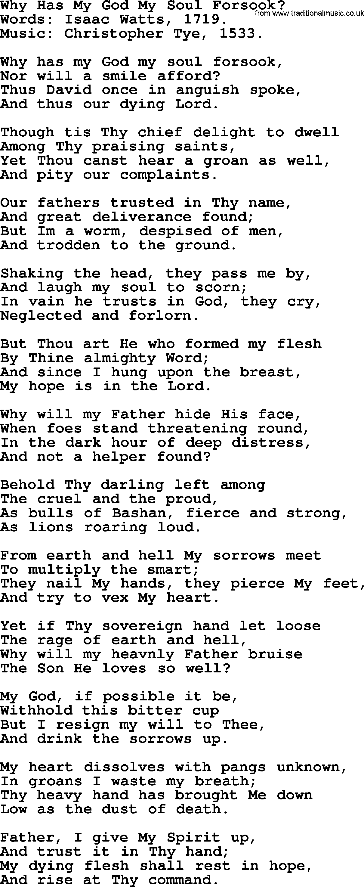Isaac Watts Christian hymn: Why Has My God My Soul Forsook_- lyricss