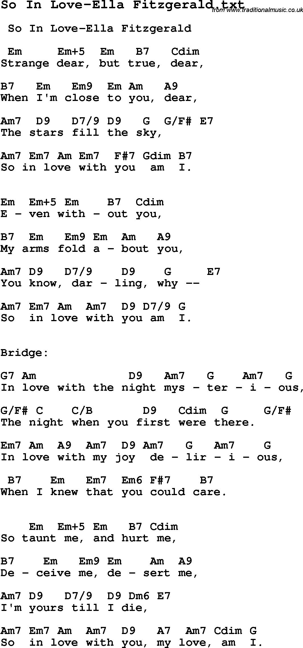 Jazz Song from top bands and vocal artists with chords, tabs and lyrics - So In Love-Ella Fitzgerald