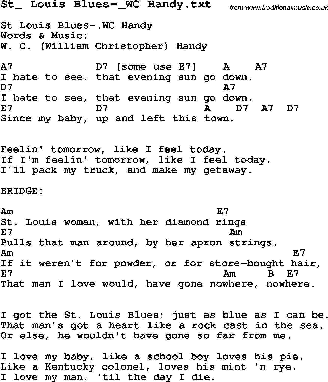 Jazz Song - St_ Louis Blues-_WC Handy with Chords, Tabs and Lyrics from top bands and artists