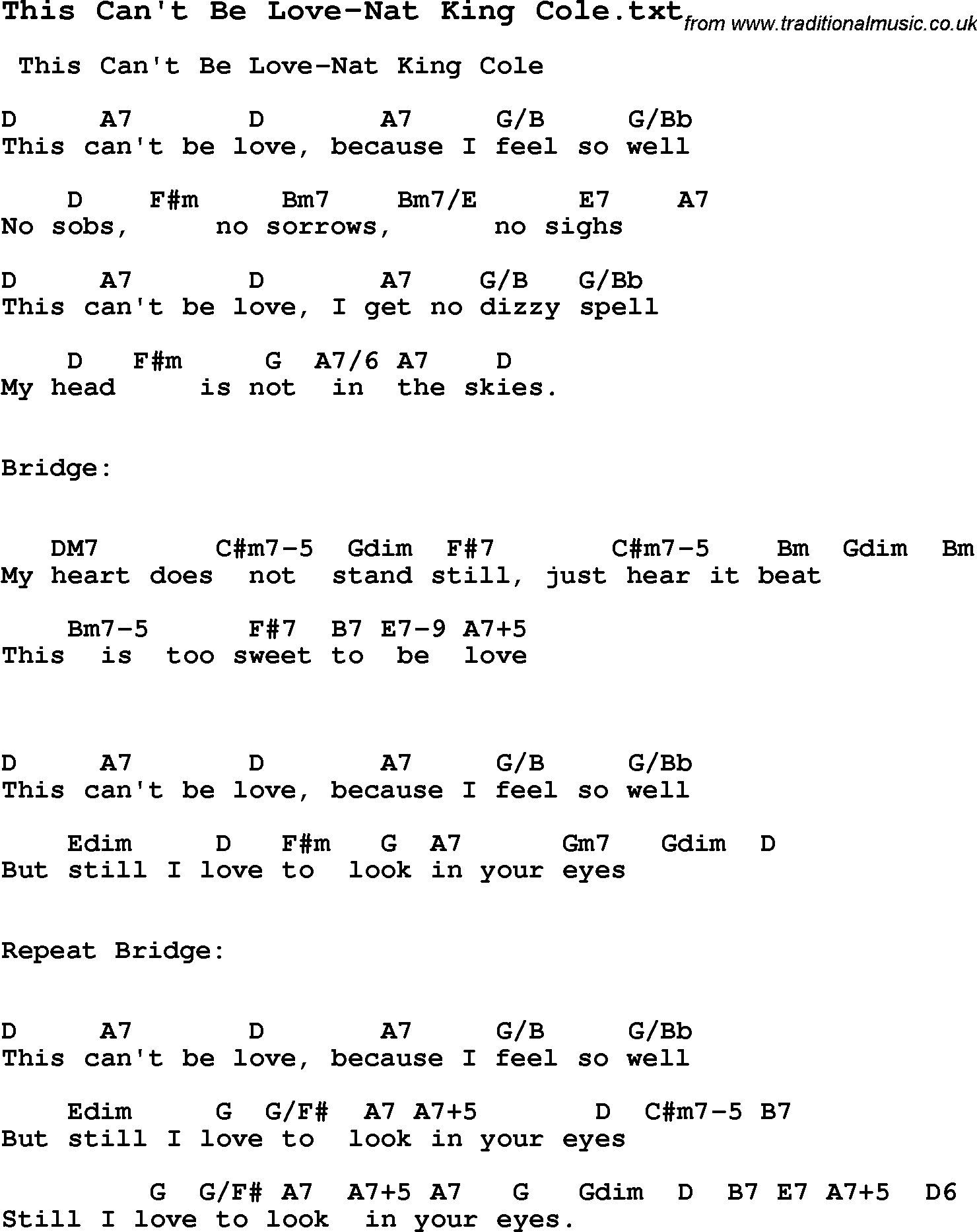 ... with chords, tabs and lyrics - This Can't Be Love-Nat King Cole