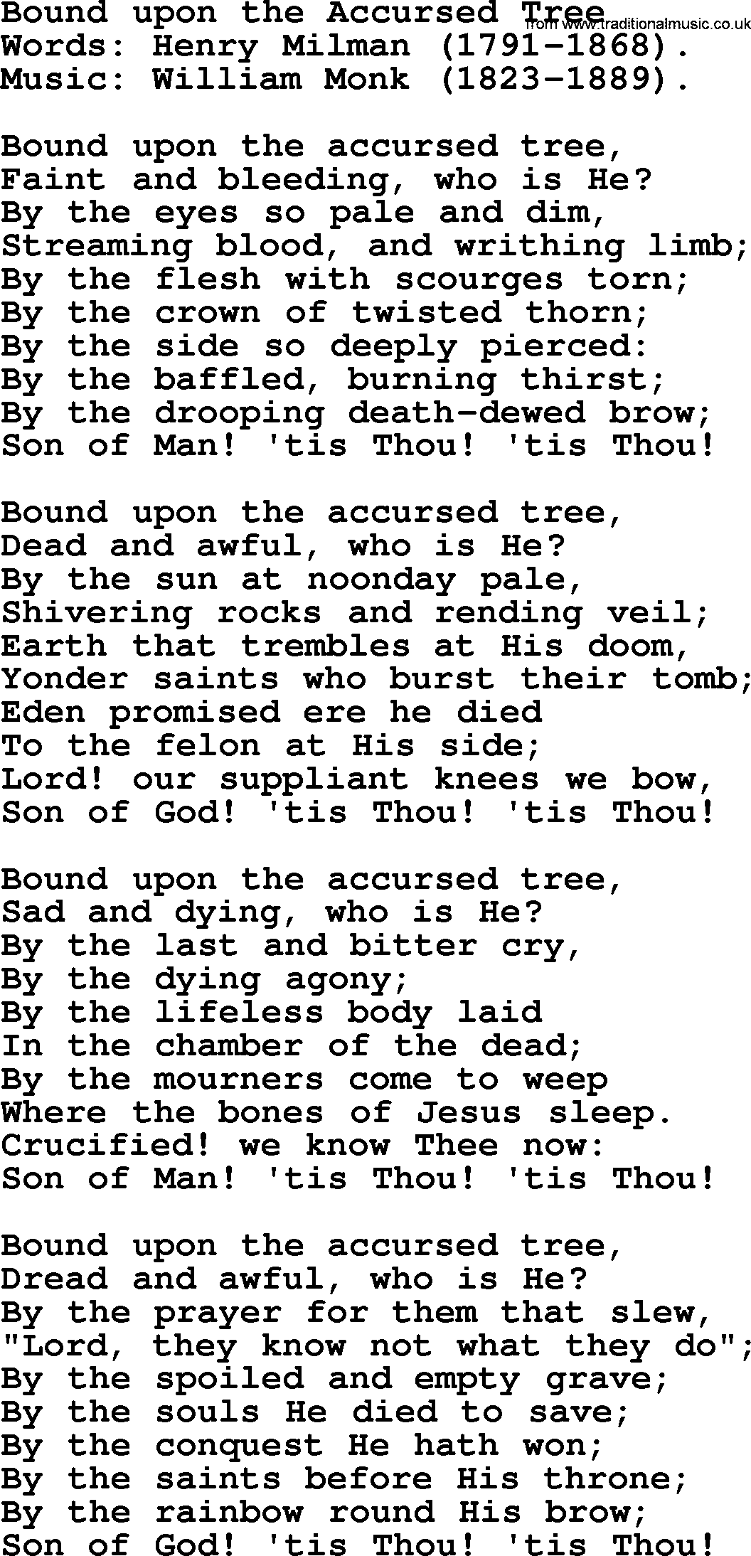 Hymns from the Psalms, Hymn: Bound Upon The Accursed Tree, lyrics with PDF