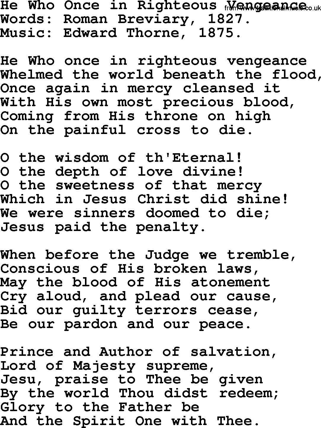 Hymns from the Psalms, Hymn: He Who Once In Righteous Vengeance, lyrics with PDF